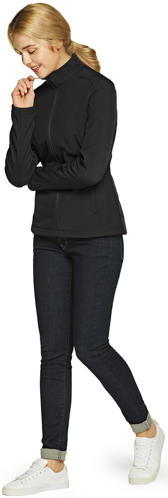 TSLA Women's Full-Zip Waterproof Softshell Jacket - Windproof Lightweight Fleece Jacket for Hiking, Running & Outdoor Activities