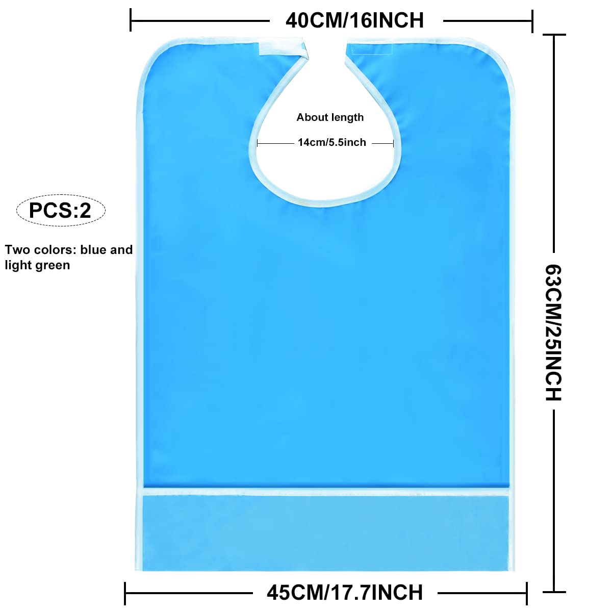 Premium Reusable Adult Bibs - 2 Pack Waterproof PVC Cloth Dining Aprons (17.7