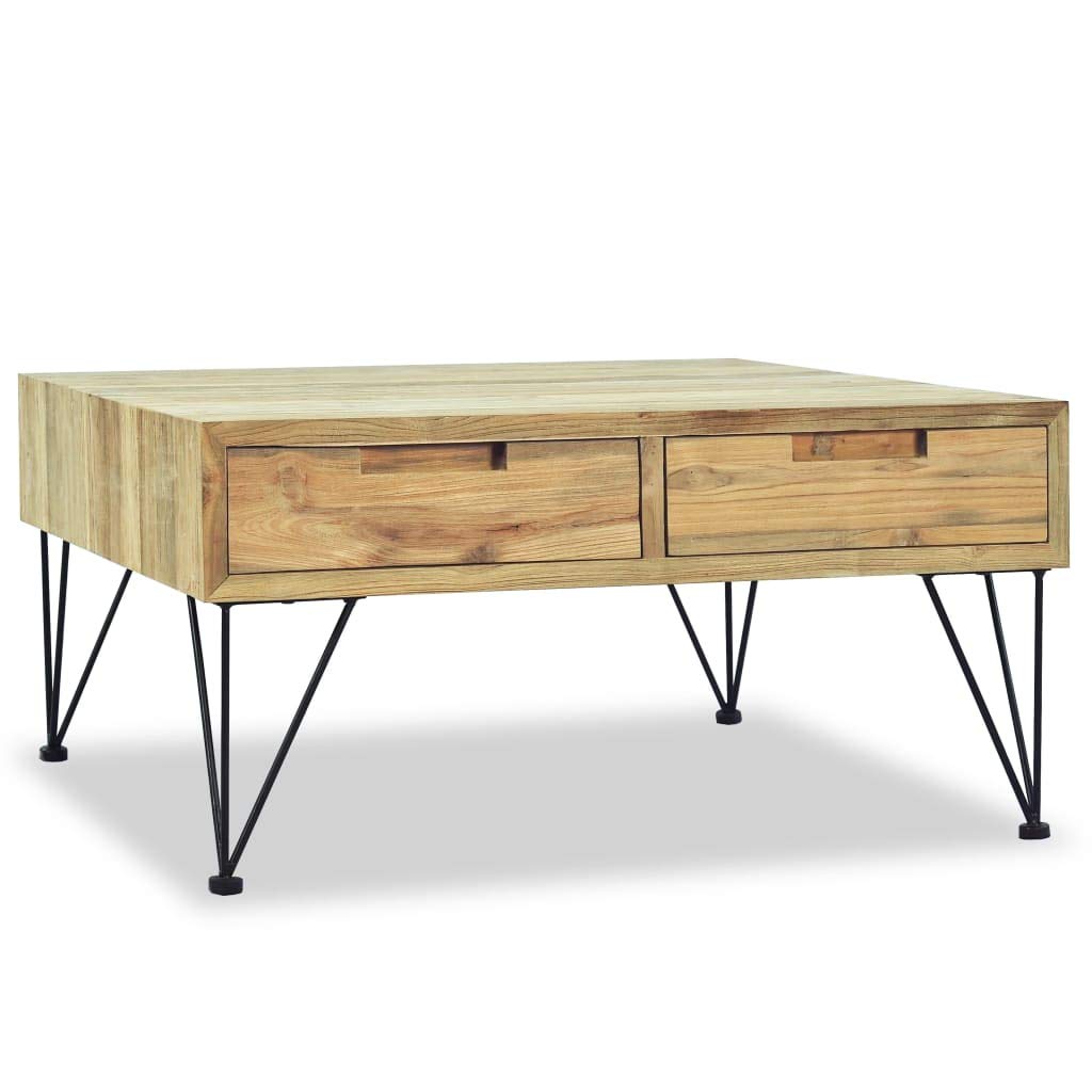 Rustic Solid Teak Wood Square Coffee Table with Storage for Living Room, Study, Bedroom - Durable Center Table for Home Decor & Small Space Furniture