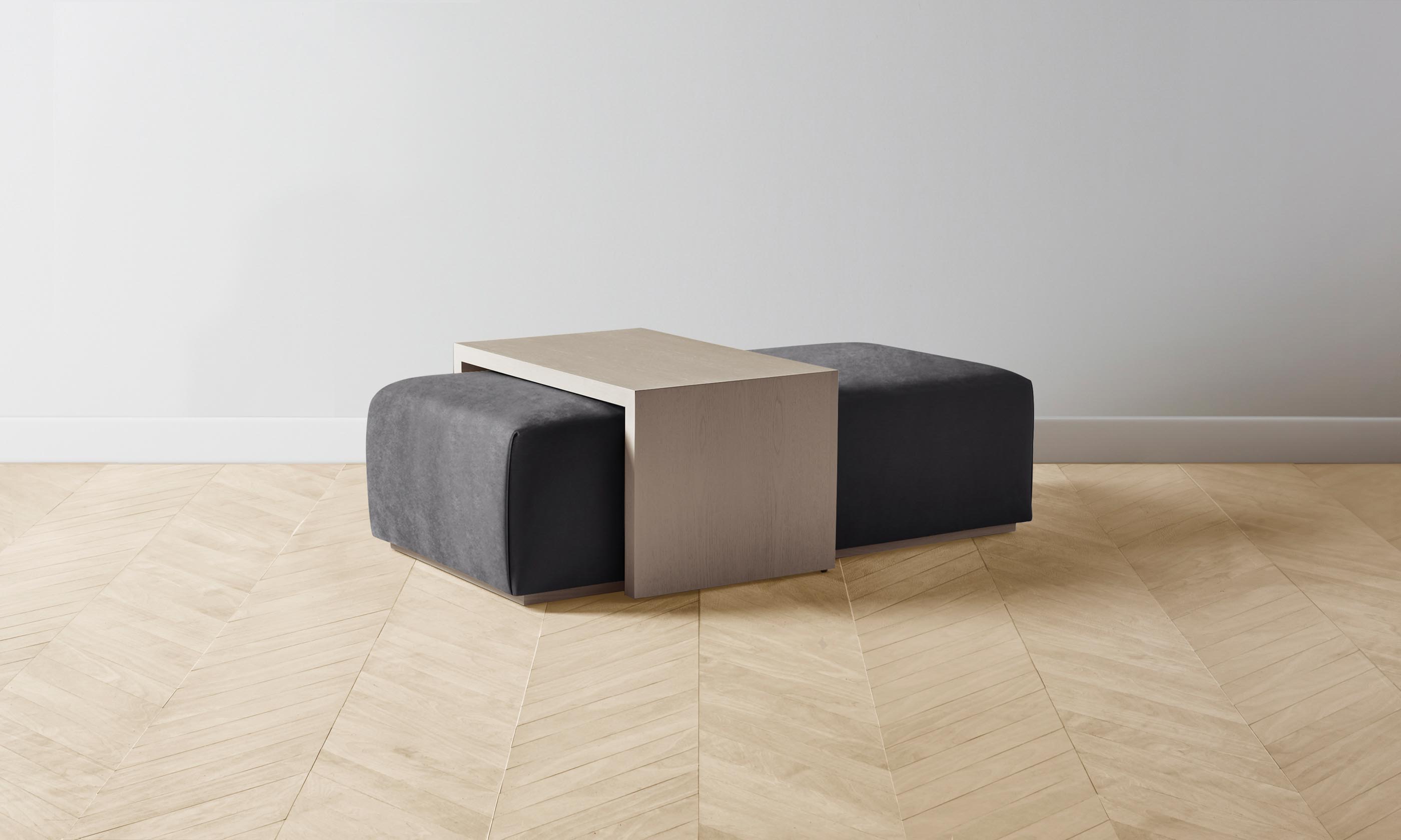 The Bowery Ottoman - Performance Velvet Slate Blue - Modern Living Room Furniture for Small Spaces - Perfect for Home Decor, Apartment, and Office Use