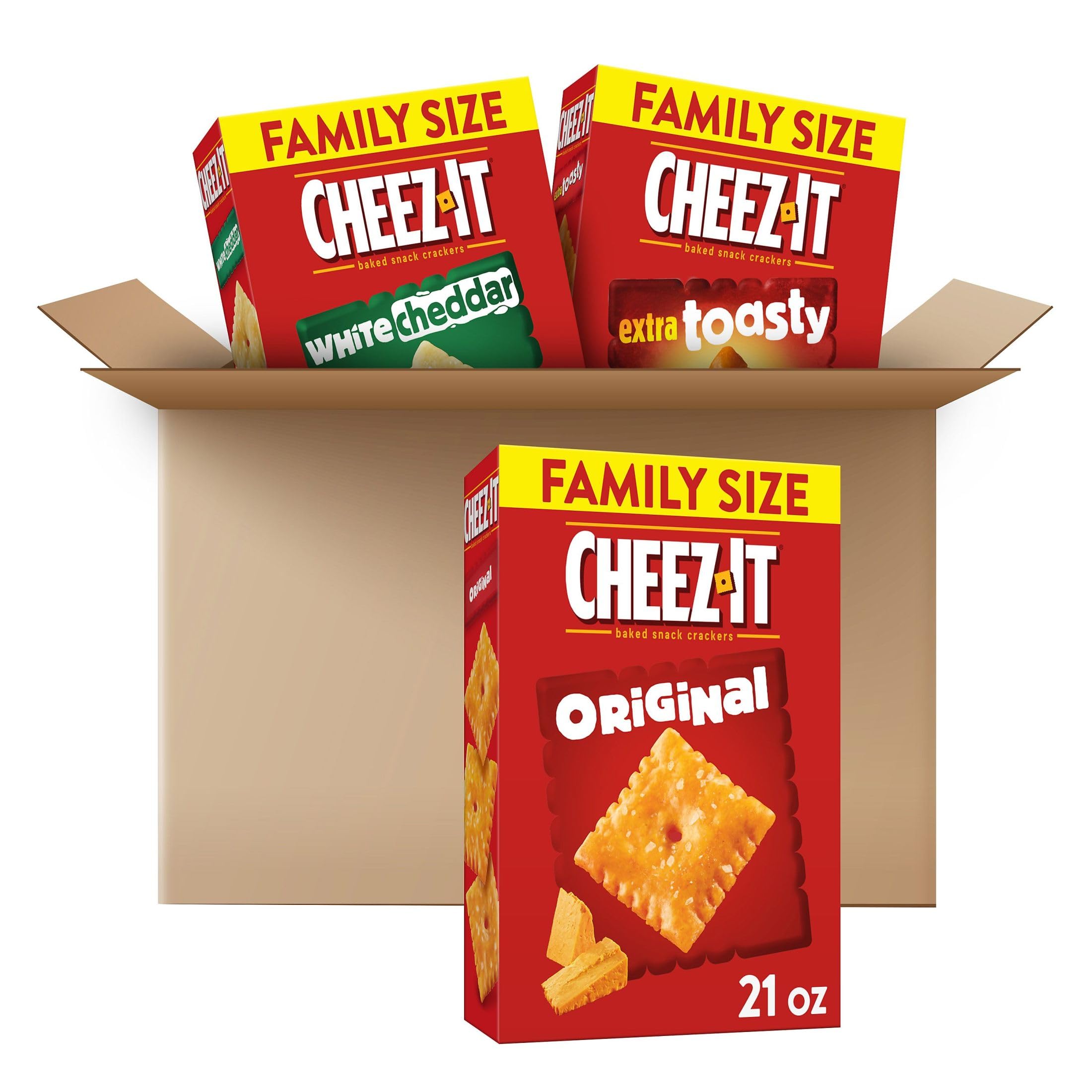 Cheez-It Baked Cheese Crackers Snack - Family Size Variety Pack (3 Boxes) - Perfect for School Lunches, Office Snacks & Party Platters