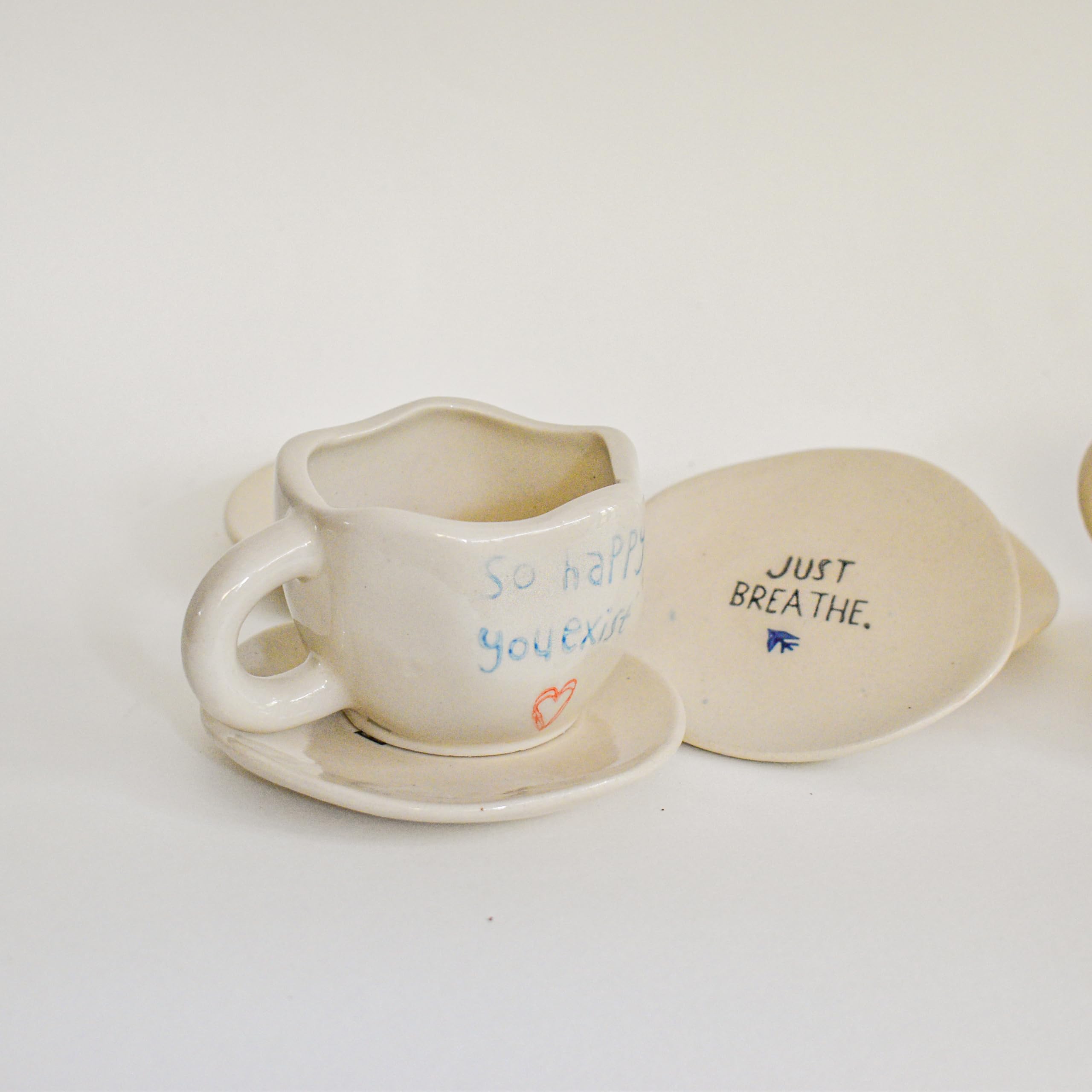 Happy Ceramic Coffee Mug - Handmade Microwave Safe Tea Cup for Best Friend Gift - 200ml Cute Drinking Cup for Coffee, Tea, Milk & Cold Brew - Perfect for Office, Home & Gifts