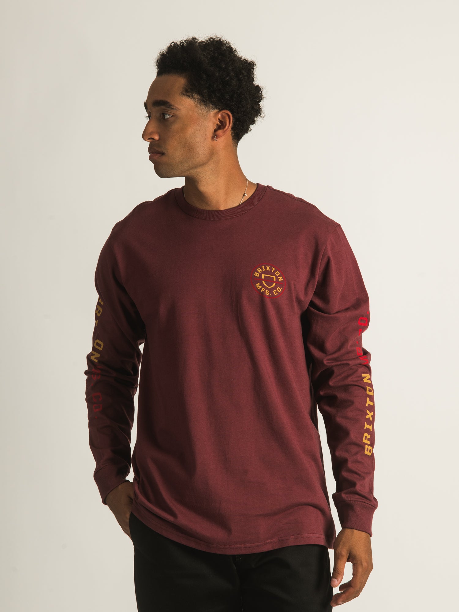 Brixton Crest Long Sleeve T-Shirt for Men - Soft Cotton Crewneck Tee - Casual & Streetwear Style - Perfect for Everyday Wear, Work, and Outdoor Activities