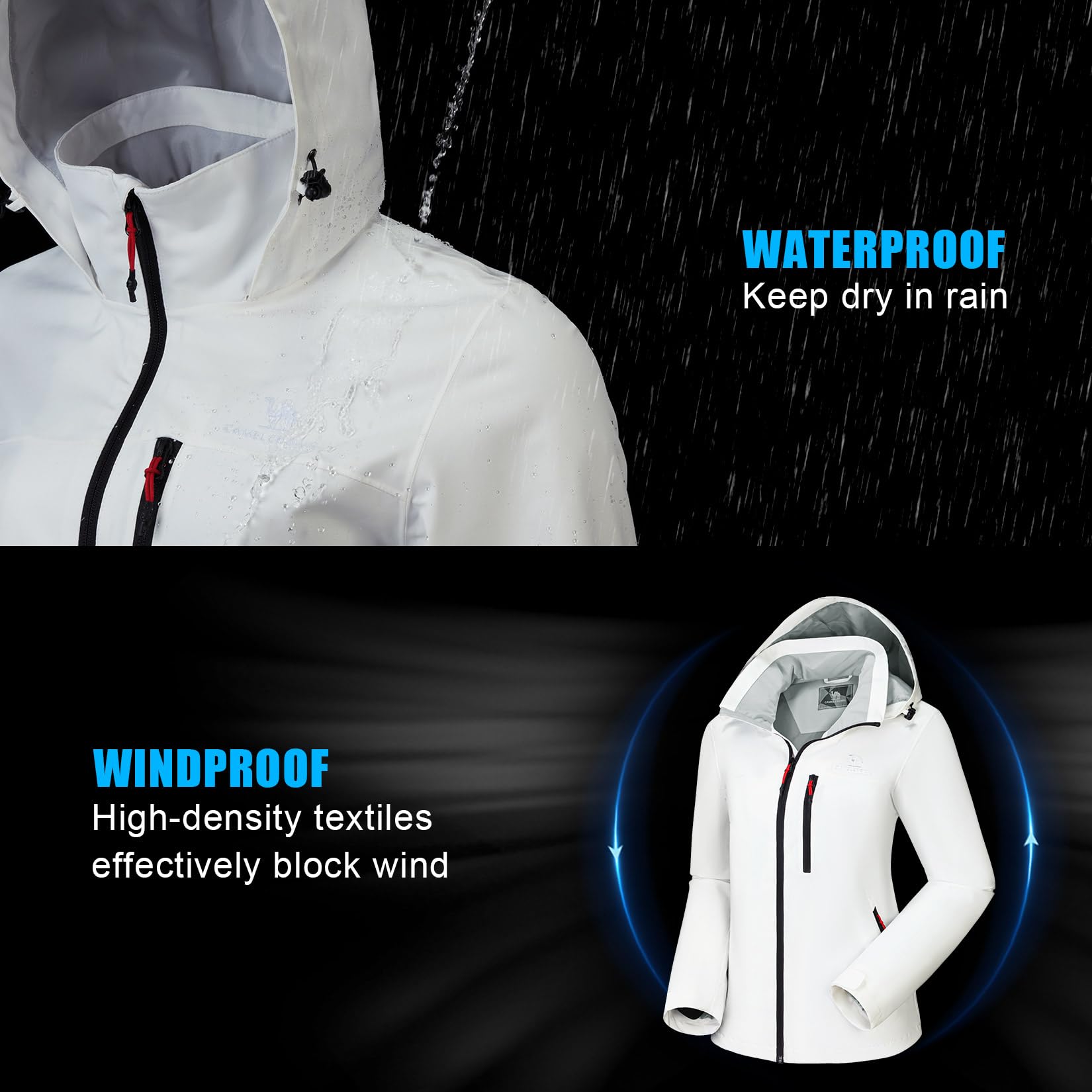 CAMEL CROWN Women's Waterproof Windbreaker Jacket with Hood - Lightweight Raincoat for Hiking, Climbing & Outdoor Travel - Perfect for Rainy Days & Adventure Activities