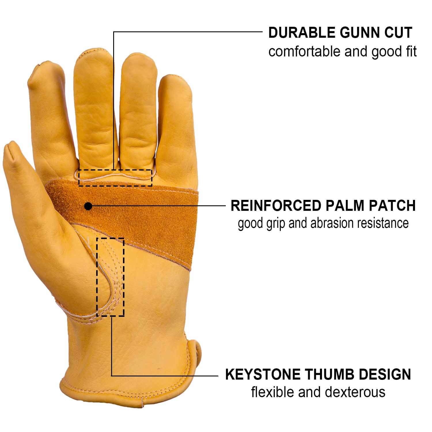 OZERO Leather Work Gloves - Cowhide for Men & Women - Driving, Gardening, Ranch Work