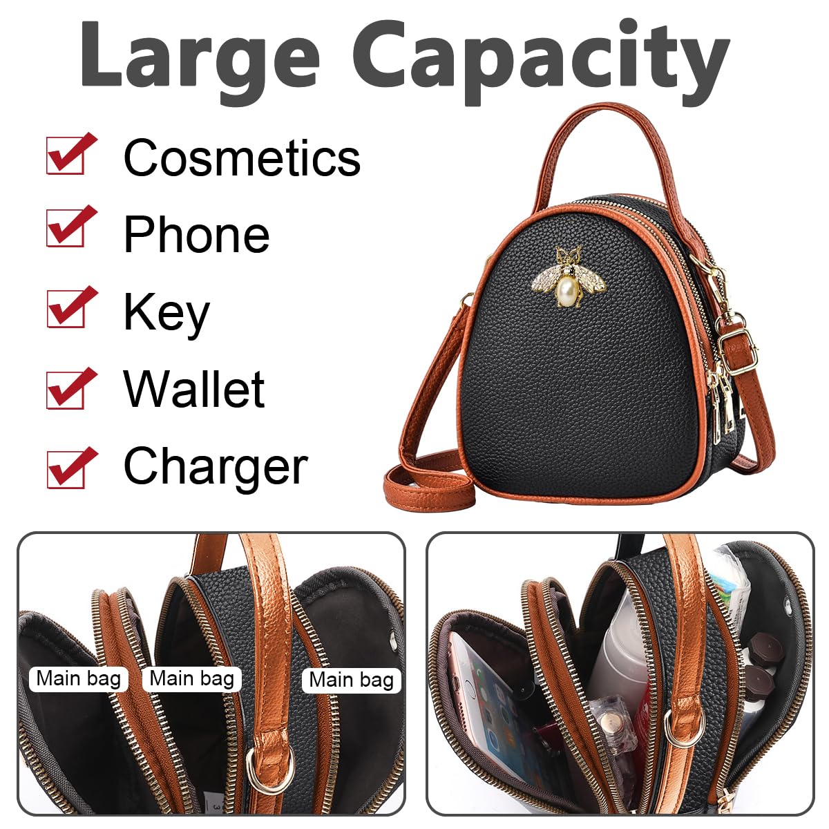 PALAY® Women's Fashion PU Sling Bag - Small Crossbody Shoulder Purse with Detachable Strap, Multi-Layer Design for Daily Use | Perfect for Work, Travel, Shopping & Casual Outings