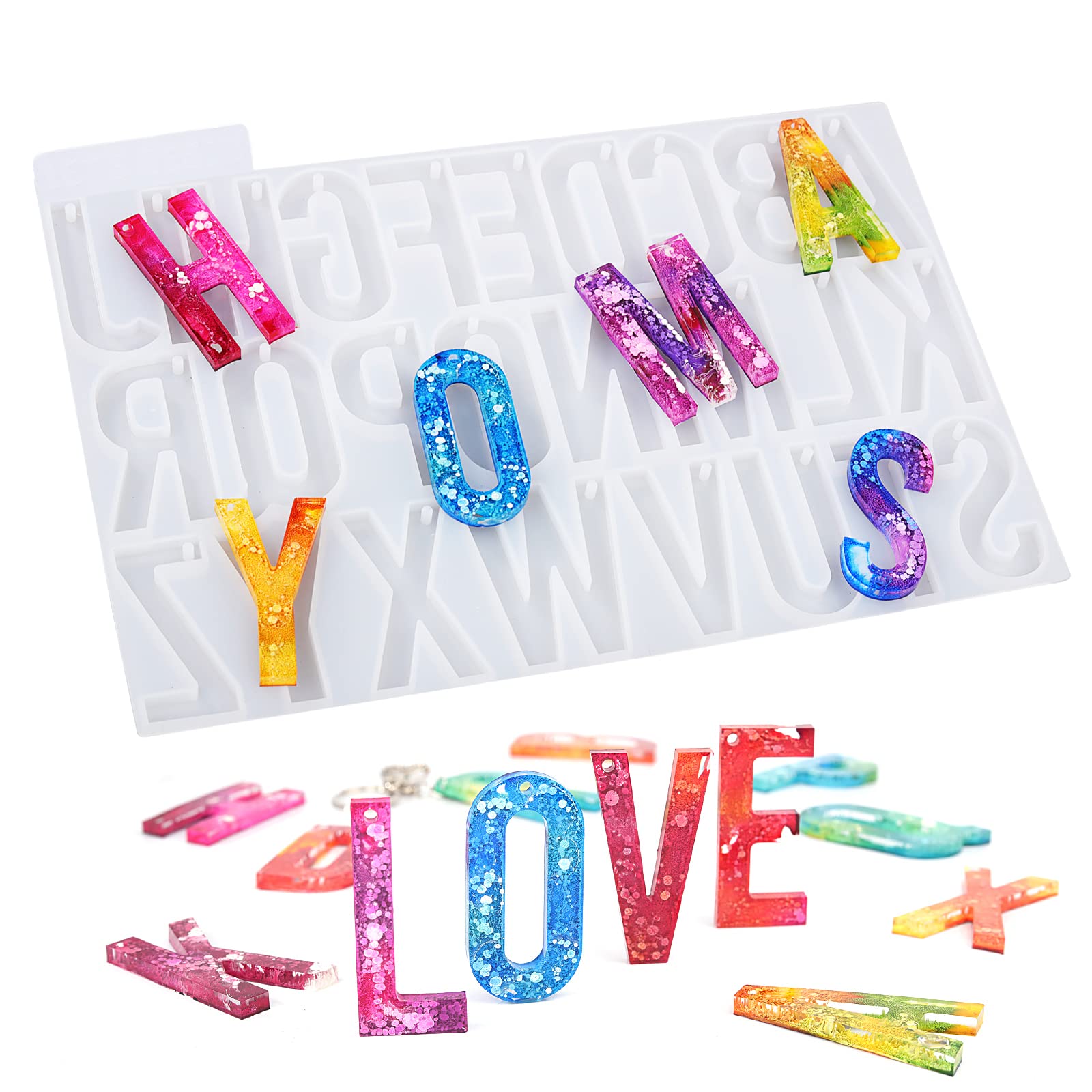 LET'S RESIN Alphabet Keychain Molds with Hole - Large Silicone Letter Molds for Epoxy Resin Jewelry Making, DIY Keychain & Pendant Crafting - Perfect for Personalized Gifts, Home Decor, and Handmade Accessories