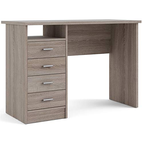 Pemberly Row Desk with 4 Drawers in Truffle - Modern Home Office Desk with Storage for Small Spaces | Perfect for Remote Work, Study & Crafting