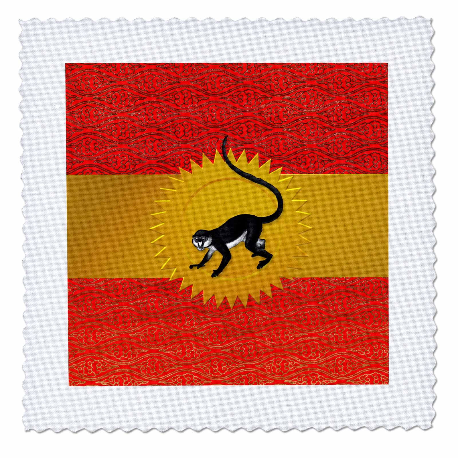 3D Rose Monkey Chinese Zodiac Square Quilt - Red & Gold Cultural Pattern Home Decor, 6x6 Inch - Perfect for Lunar New Year Gifts, Wall Hangings & Asian-Themed Room Decor