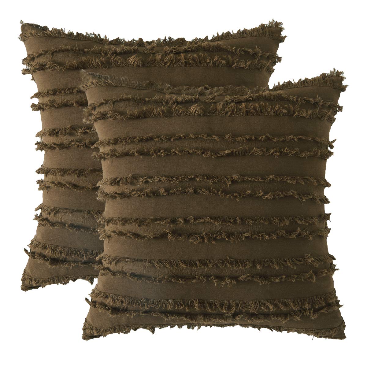 GIGIZAZA 16x16 Inch Decorative Throw Pillow Covers - Chocolate Brown Square Couch Pillows, Soft Cotton Boho Cushion Covers for Sofa, Bed & Living Room Decor