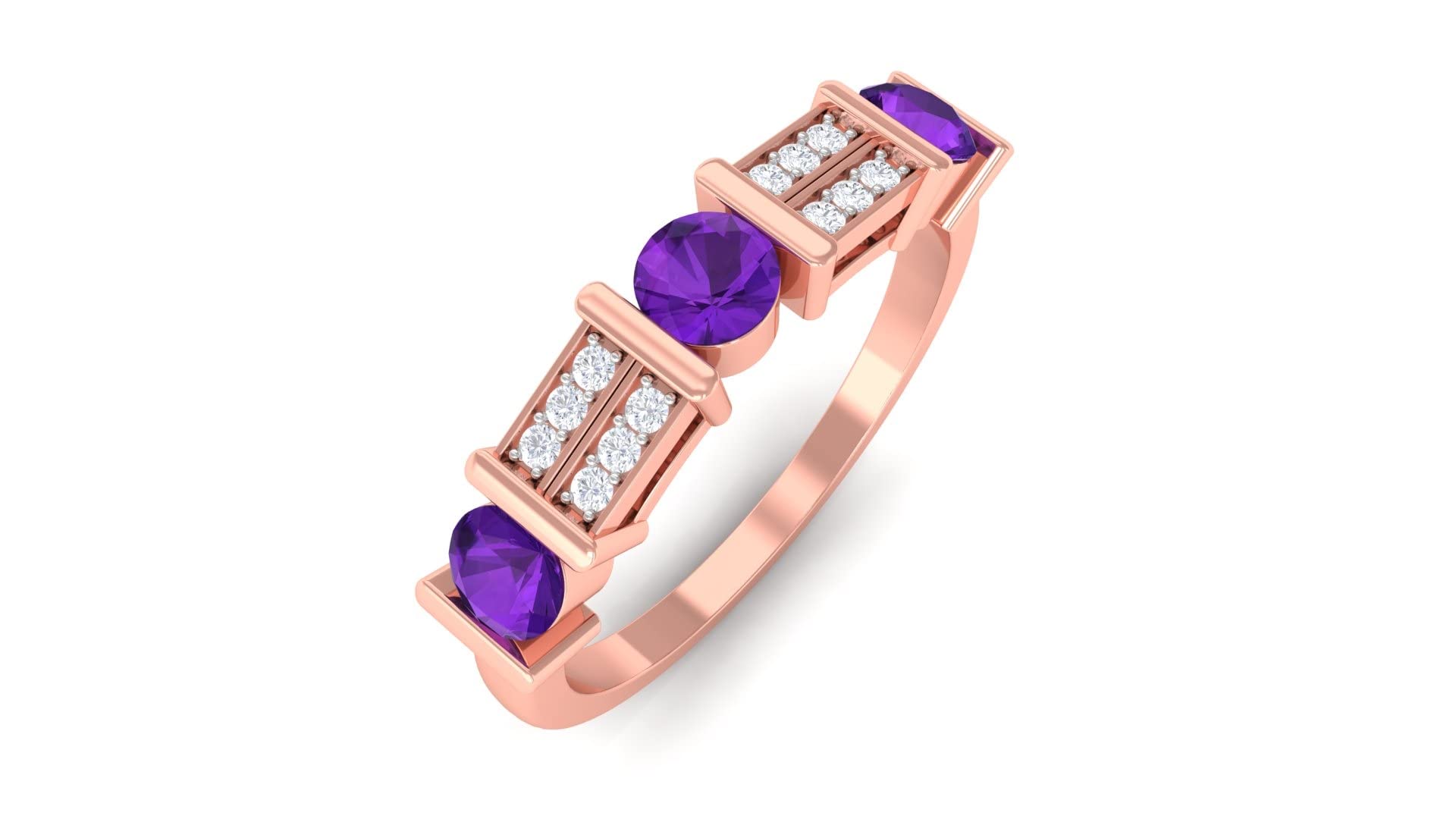 0.50 CT Amethyst and Diamond Ring in 14K Solid Gold – Elegant Amethyst Semi Eternity Ring for Women, Perfect for Anniversary, Engagement, or Gift – Real Purple Gemstone Jewelry for Special Occasions