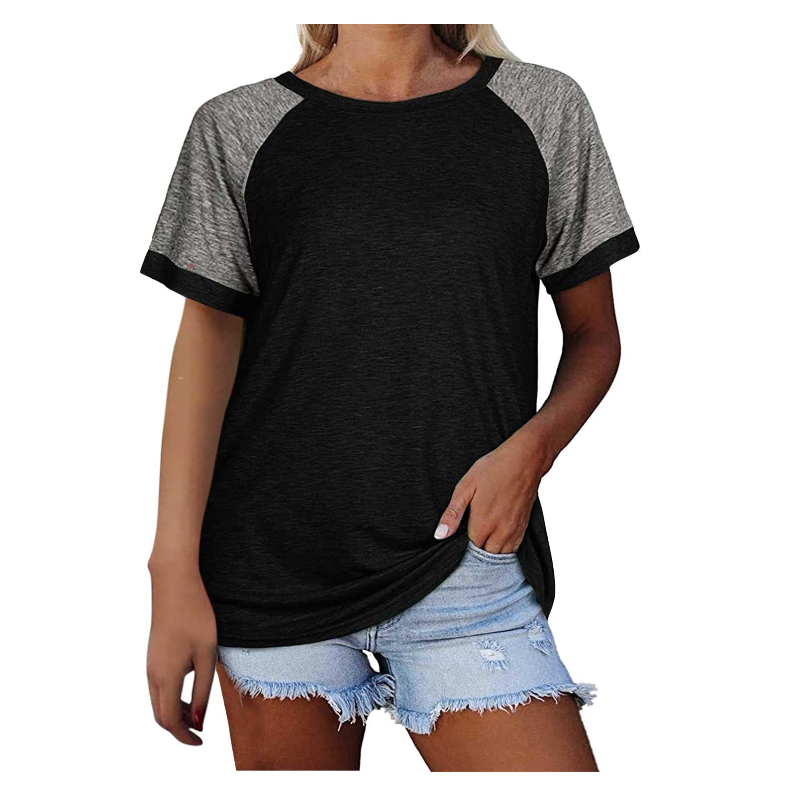 Women's Color Block Workout Shirt - Summer Round Neck Raglan Sleeve Casual Tunic Top for Yoga, Gym & Everyday Wear