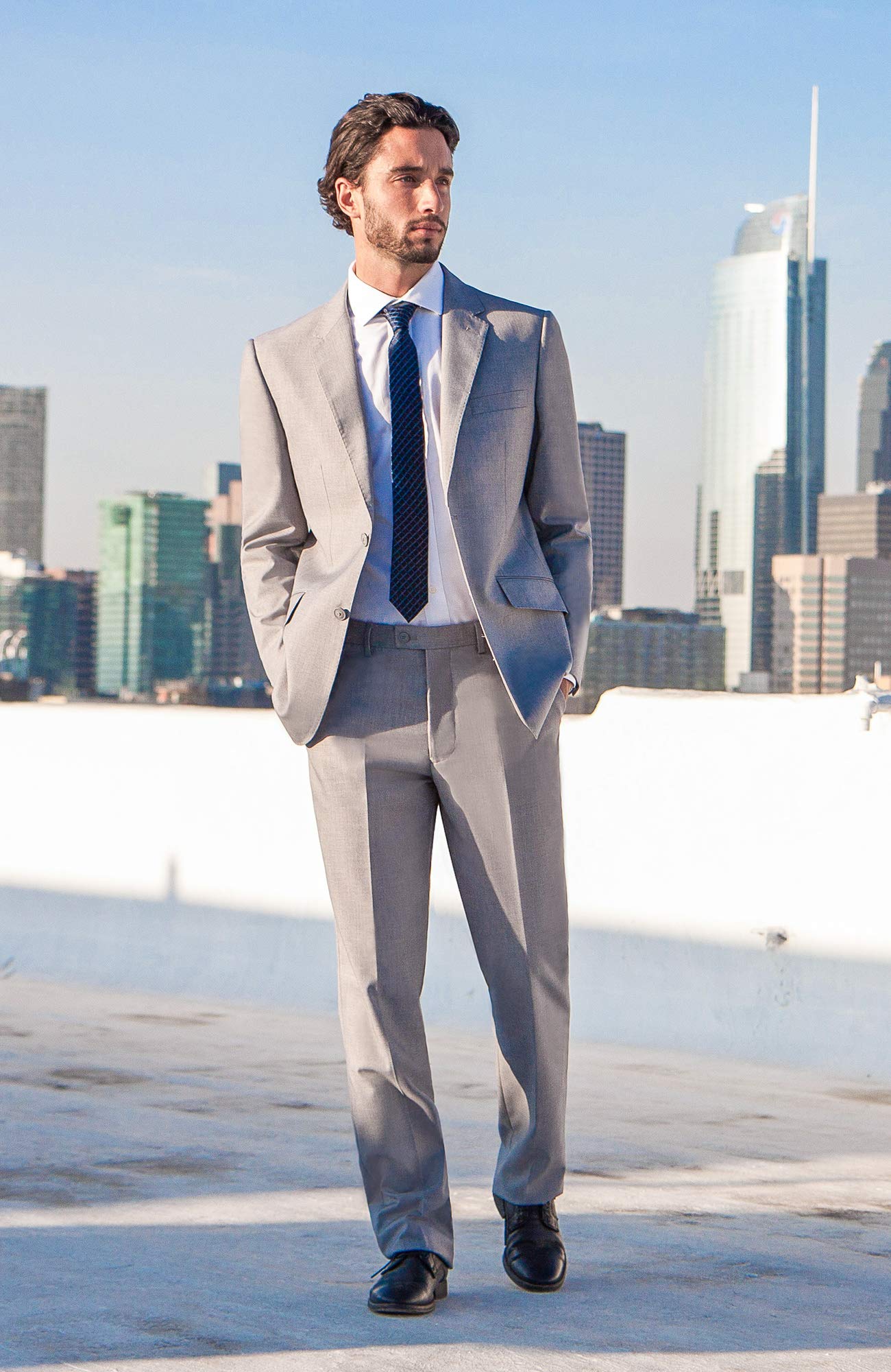 Modern Fit 2-Piece Italian Wool Suit for Men - Slim Fit Blazer & Dress Pants Set - Business Formal Attire for Weddings, Office & Special Occasions