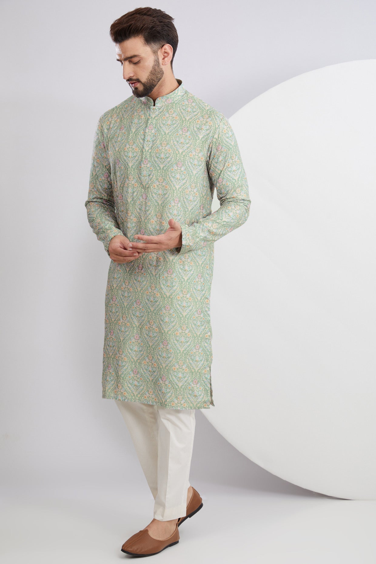 Pastel Green Embroidered Kurta for Women - Elegant Traditional Indian Tunic Top for Festivals, Weddings & Casual Wear