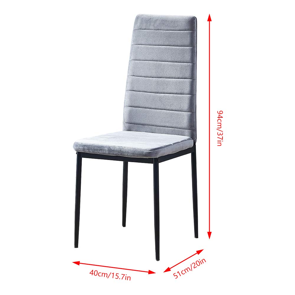 5-Piece Modern Grey Dining Set with Tempered Glass Table & 4 Velvet Chairs - Space Saving Kitchen/Dining Room Furniture for Small Apartments, Breakfast Nooks & Cozy Meals