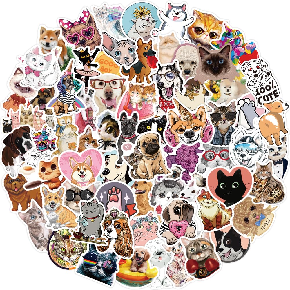 160 Pcs Waterproof Cute Pet Stickers - Cat & Dog Decals for Water Bottles, Laptops, Phones, Scrapbooks, Skateboards - Perfect for Kids, Teens, Adults - Great for Party Favors, School Projects & DIY Crafts