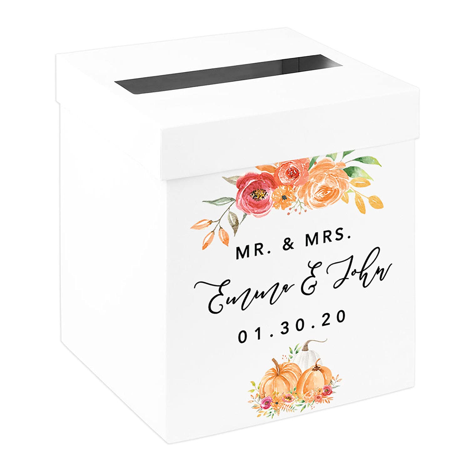 Personalized Wedding Card Box 10x10x10 - Fall Floral Gift Box for Wedding Cards & Gifts