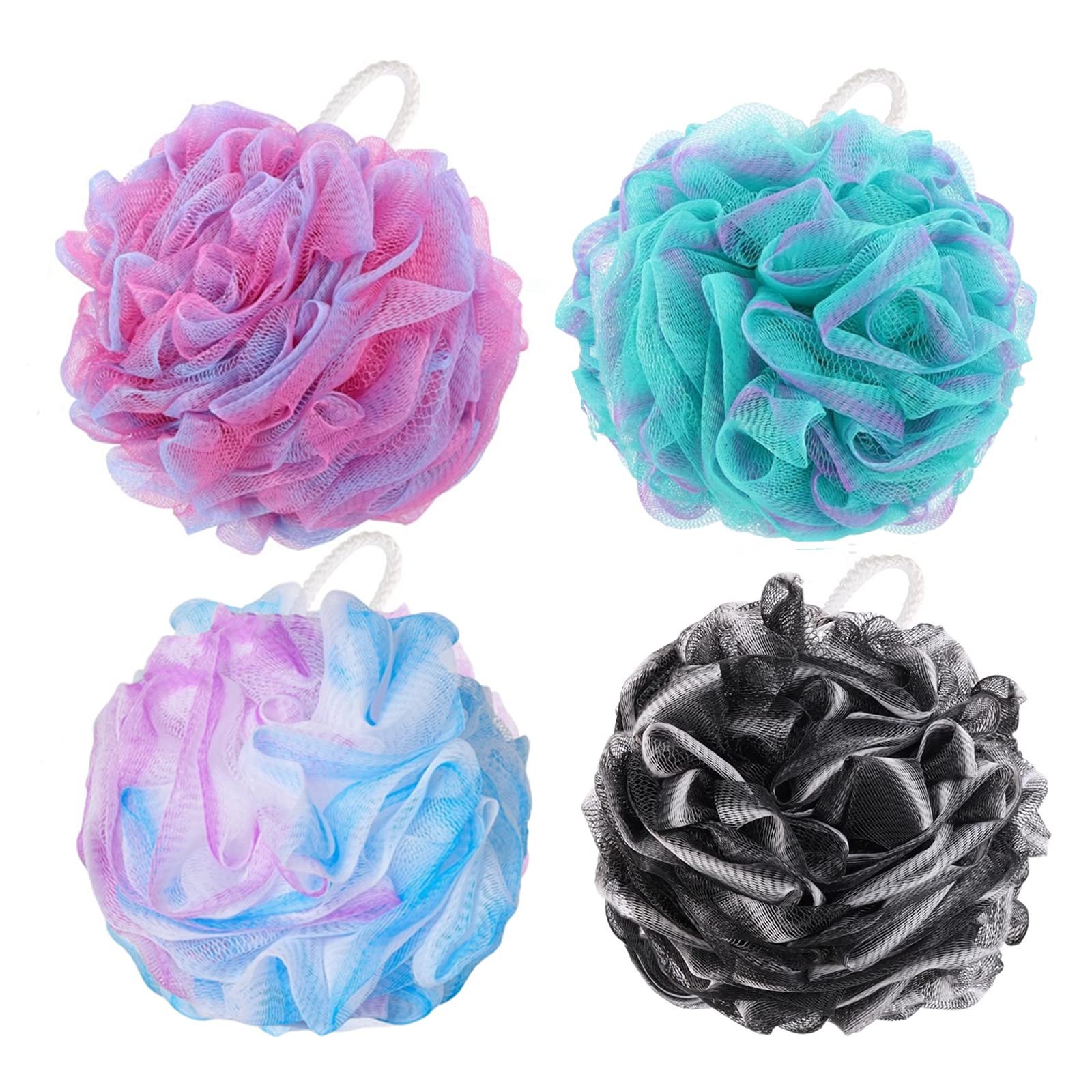 BTYMS 4-Pack Large Exfoliating Loofah Bath Sponges (75g Each) - Soft Shower Puffs for Body Wash & Skin Exfoliation | Perfect for Daily Shower, Spa Day & Gift Sets