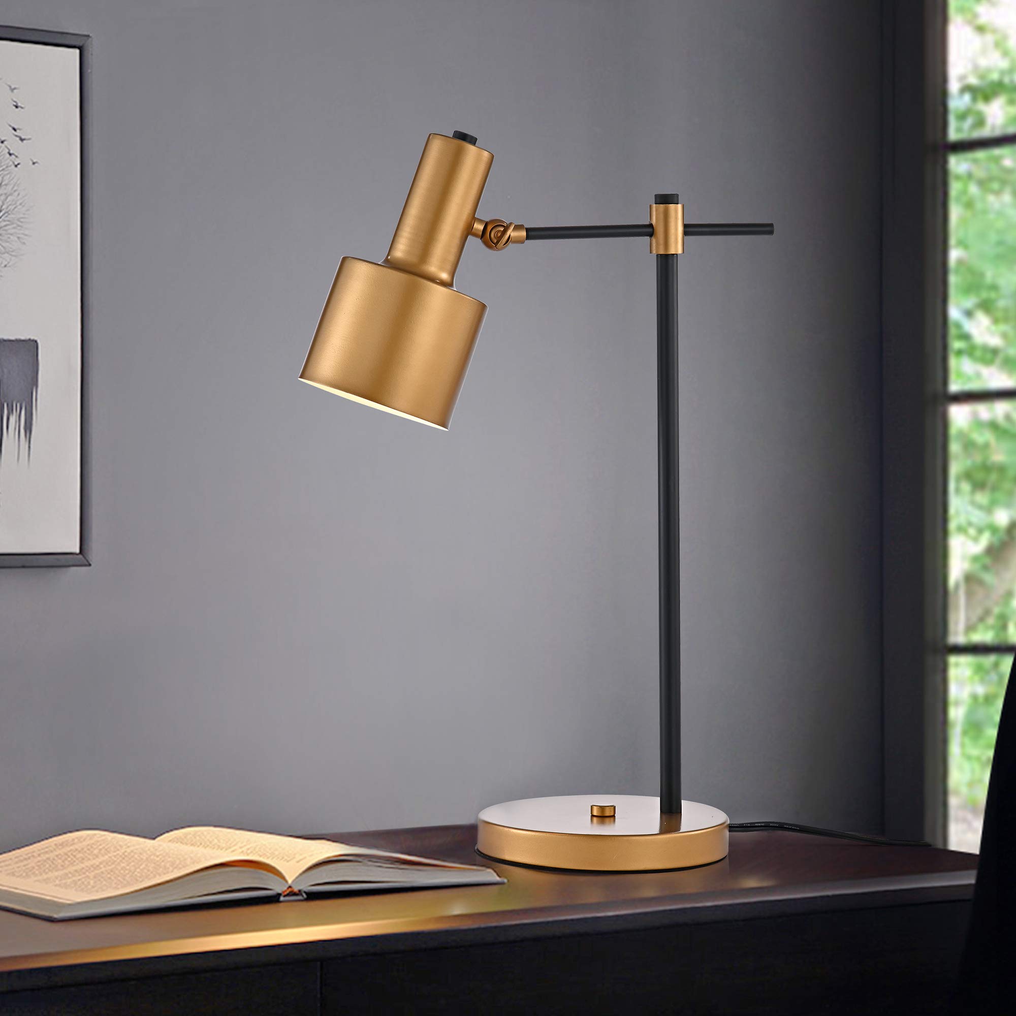 Tiffany TM174/1 Reine Matte Black & Gold 1-Light Metal Cone Shade Desk Lamp - Vintage Style Office Lighting for Home Study, Bedroom Nightstand & Reading Nook
