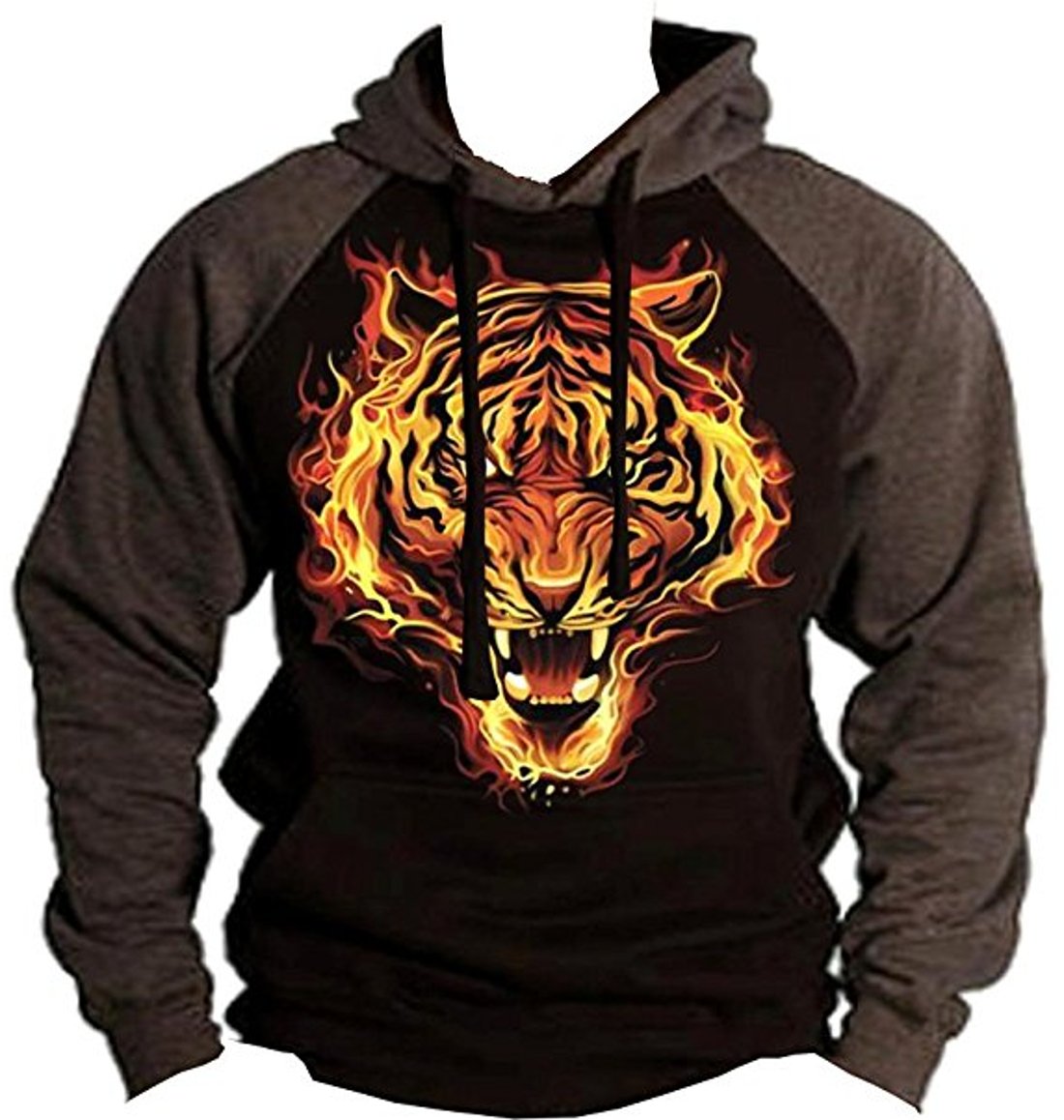 Fire Tiger Face Hoodie - Wildlife Graphic Pullover Sweatshirt for Men & Women (Charcoal/Black, Sizes S-2XL) - Perfect for Streetwear, Outdoor Adventures & Casual Fashion