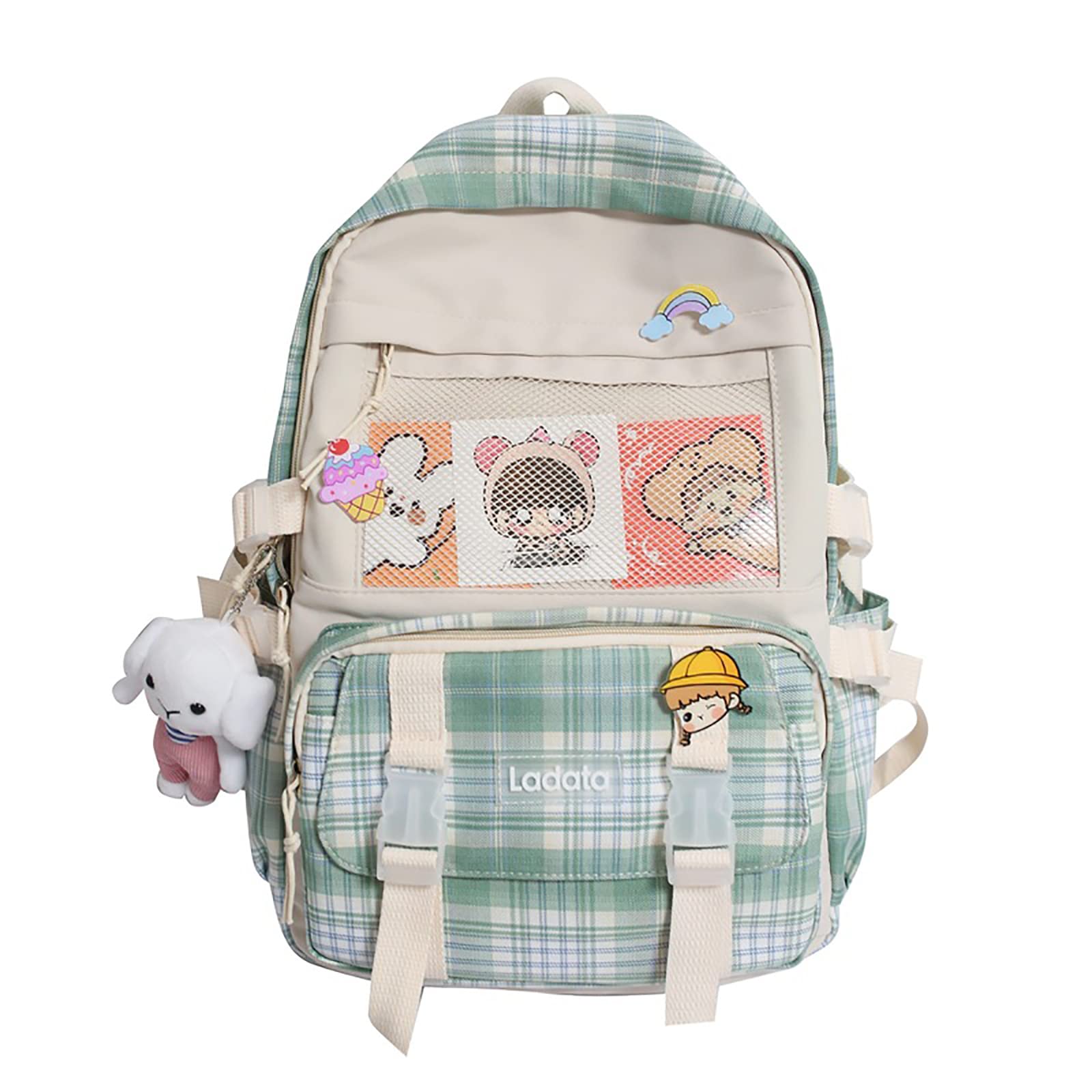 Stylish Kawaii Backpack for Girls - Japanese Aesthetic School Bag with Cute Bear Plush Pin | Perfect for Teens, College Students & Daily Use | School, Travel & Casual Outings