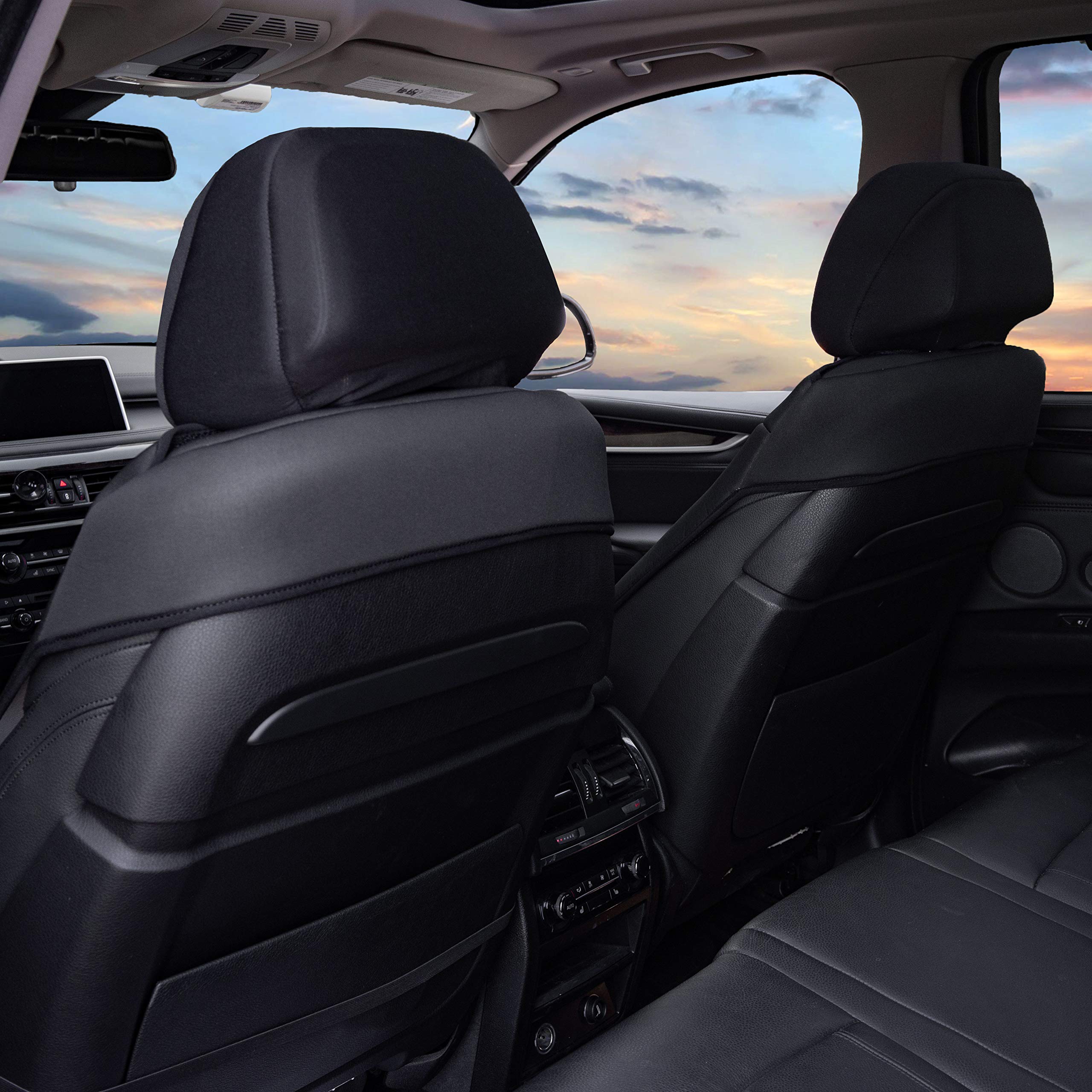 FH Group Neosupreme Car Seat Covers - 2 Pack Waterproof Universal Fit Seat Protectors for Cars, Trucks & SUVs | Solid Black Car Cushions | Perfect for Road Trips, Commuting & Pet Protection