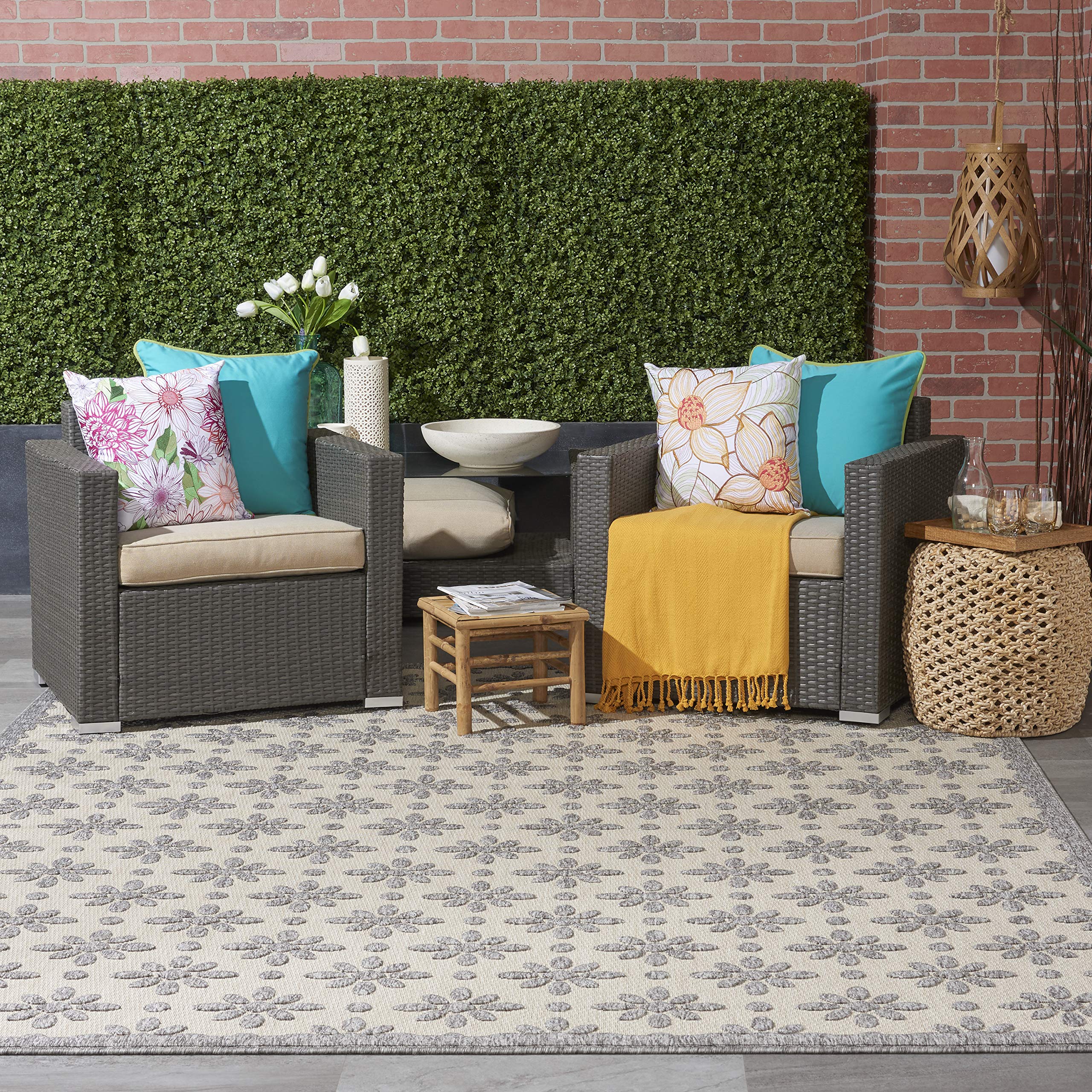 Nourison Palamos Indoor-Outdoor Area Rug 7' x 10' - Cream Easy Clean Non-Shedding Rug for Living Room, Bedroom, Dining Room, Deck, Patio & Backyard - Perfect for Home Decor, Outdoor Entertaining & High Traffic Areas