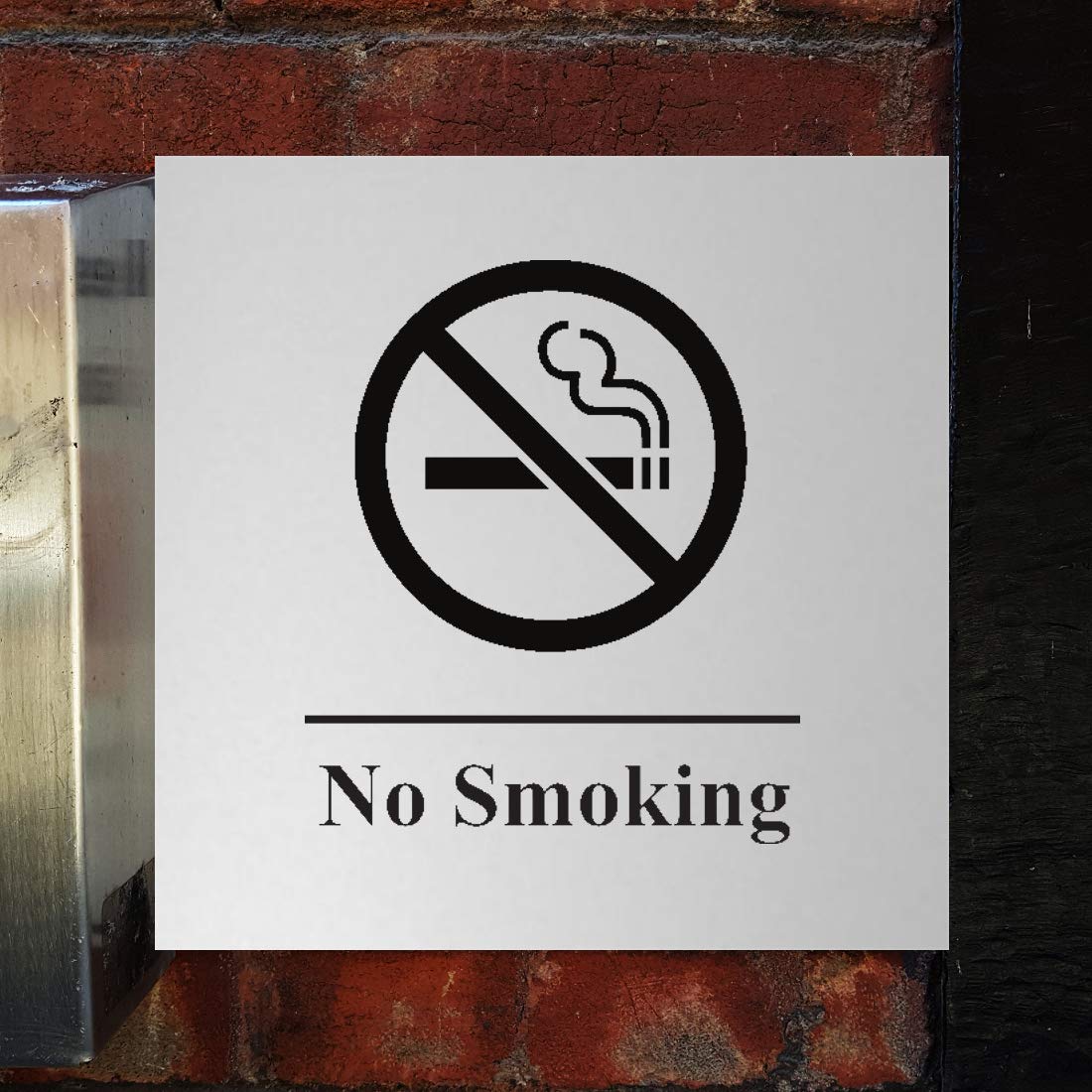 No Smoking Sign - 5x5 Inch Flexible Plastic Square with Adhesive Back - 6 Color Options (Pack of 6, Silver/Black) - Perfect for Offices, Restaurants & Public Spaces