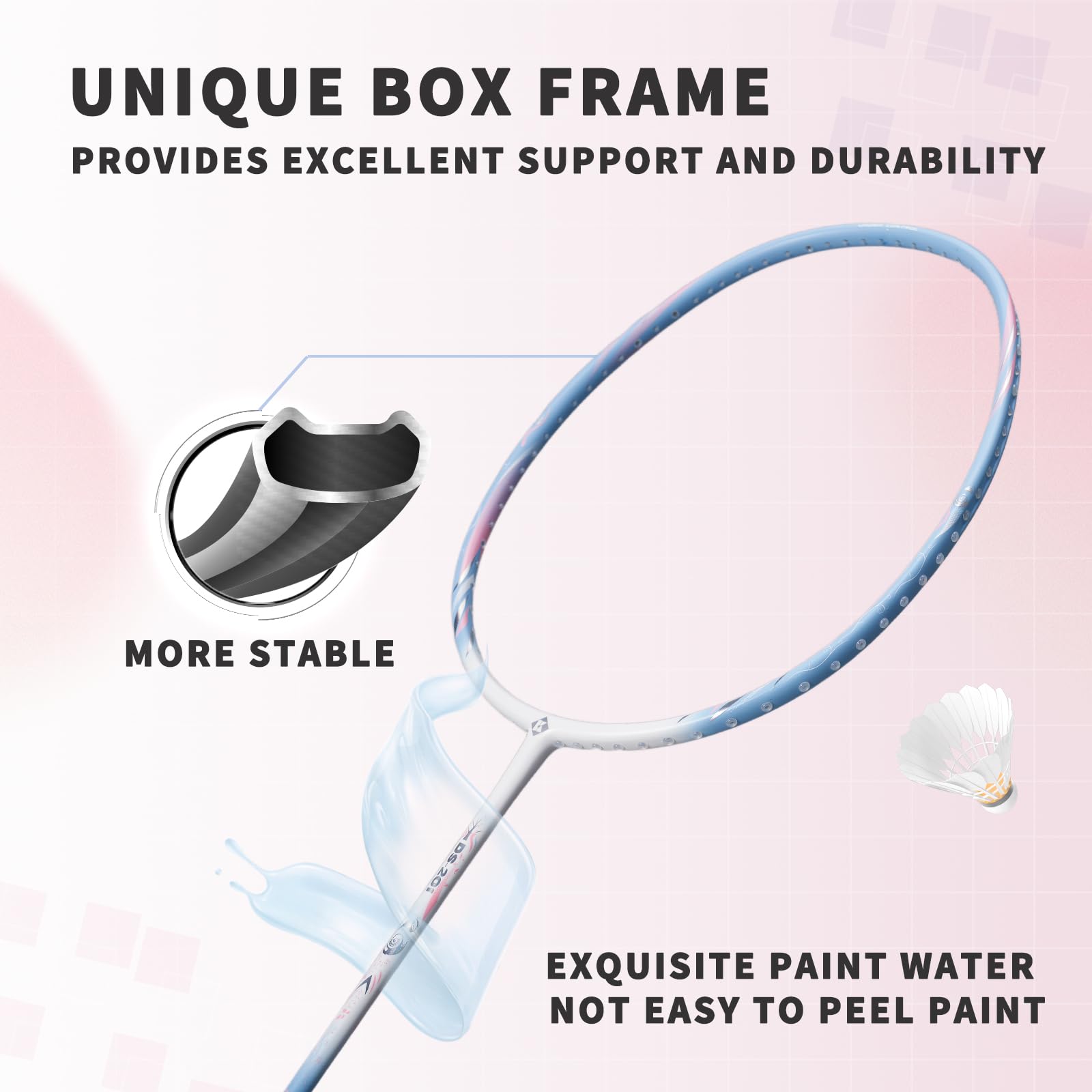 Premium Carbon Fiber Badminton Racket Set - Pro Pink Lightweight Racquet with Grip & Carry Bag | High Tension for Training, Competitive Games & Outdoor Play | Ideal for Backyard Fun, Club Matches & Professional Practice | DS Series