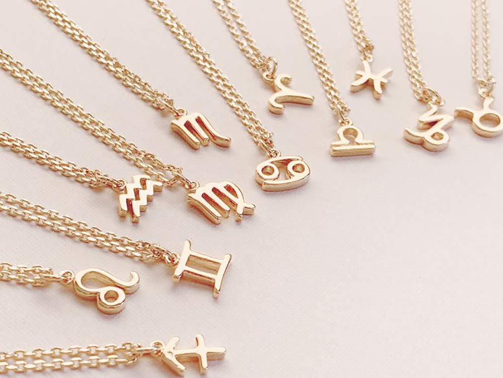 HUASAI 2Pcs Zodiac Necklace for Women - Personalized Horoscope Constellation Pendant Jewelry, Birth Month Astrology Gift for Her (Perfect for Birthday, Anniversary & Special Occasions)