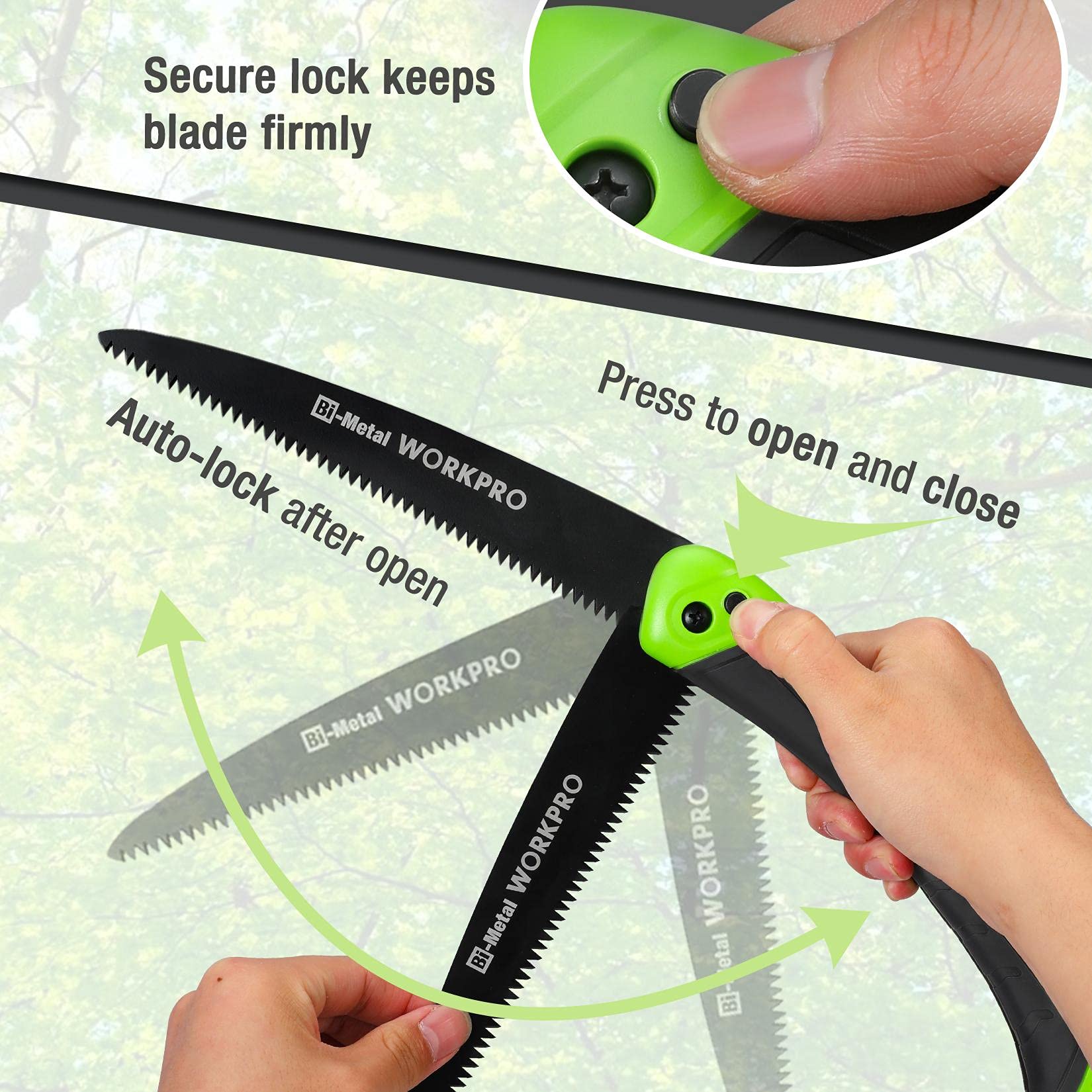 WORKPRO 7 Inch Folding Hand Saw - Triple Cut Teeth Pruning Saw for Tree Trimming, Gardening & Camping | Portable Safety Lock Design | Perfect for Outdoor Activities, Wood Cutting & Hunting Gear