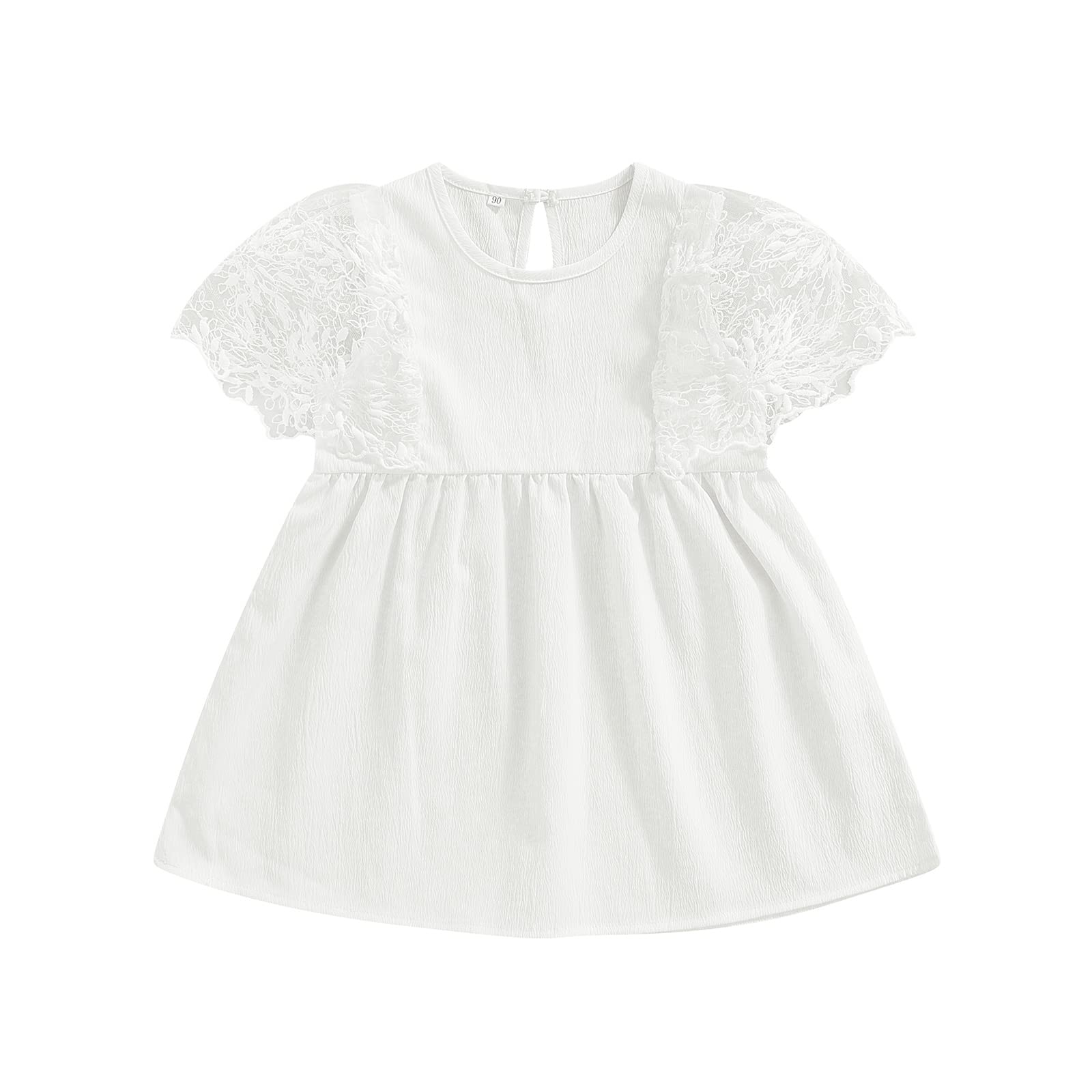 Girls Lace Short Sleeve Casual Dress - Toddler Summer Romper Outfit for Birthday Party & Outdoor Play