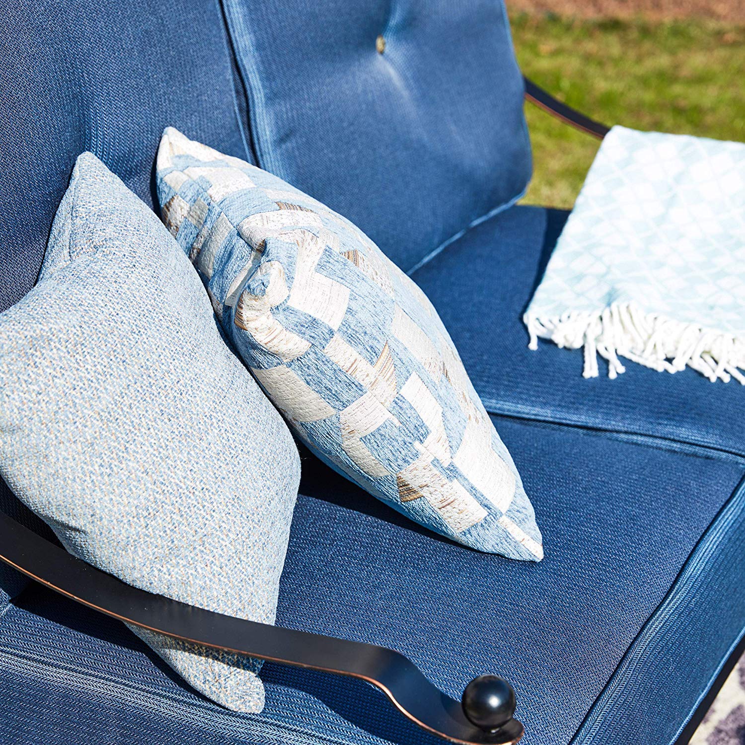 PatioFestival 2-Piece Outdoor Metal Conversation Set with Cushions - Blue Sectional Sofa & Coffee Table for Patio, Garden, Backyard or Poolside Relaxation
