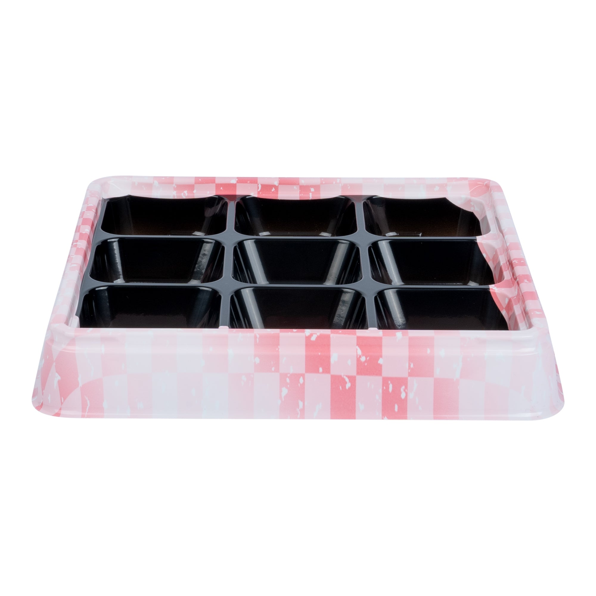 Bento Tek 17 oz Square Pink and Black Plastic Bento Box with 9 Compartments - 8.5