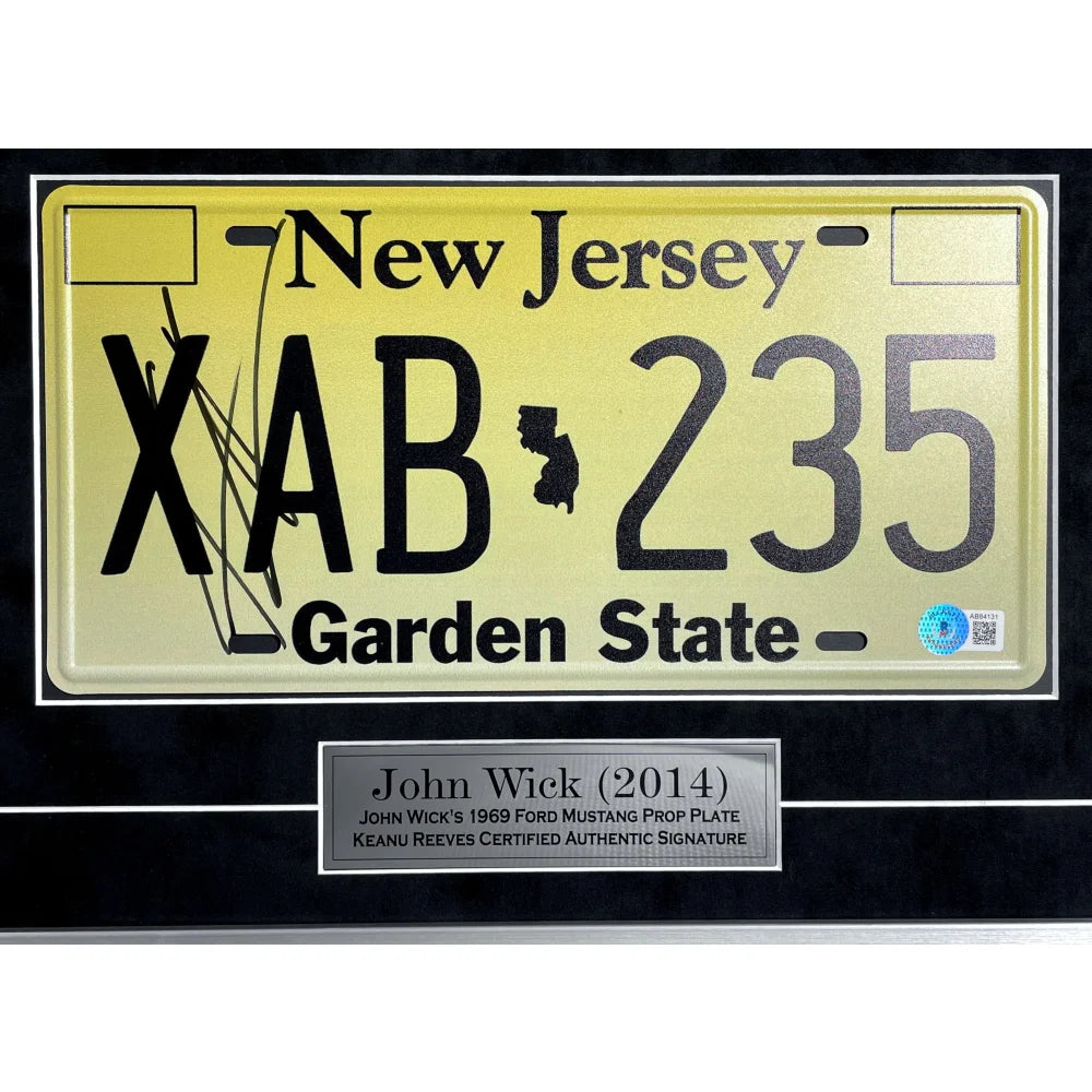 Keanu Reeves Autographed John Wick Movie Car License Plate Photo - Framed Collage with BAS COA Certificate | Perfect for Movie Memorabilia Collectors & Home Theater Decor