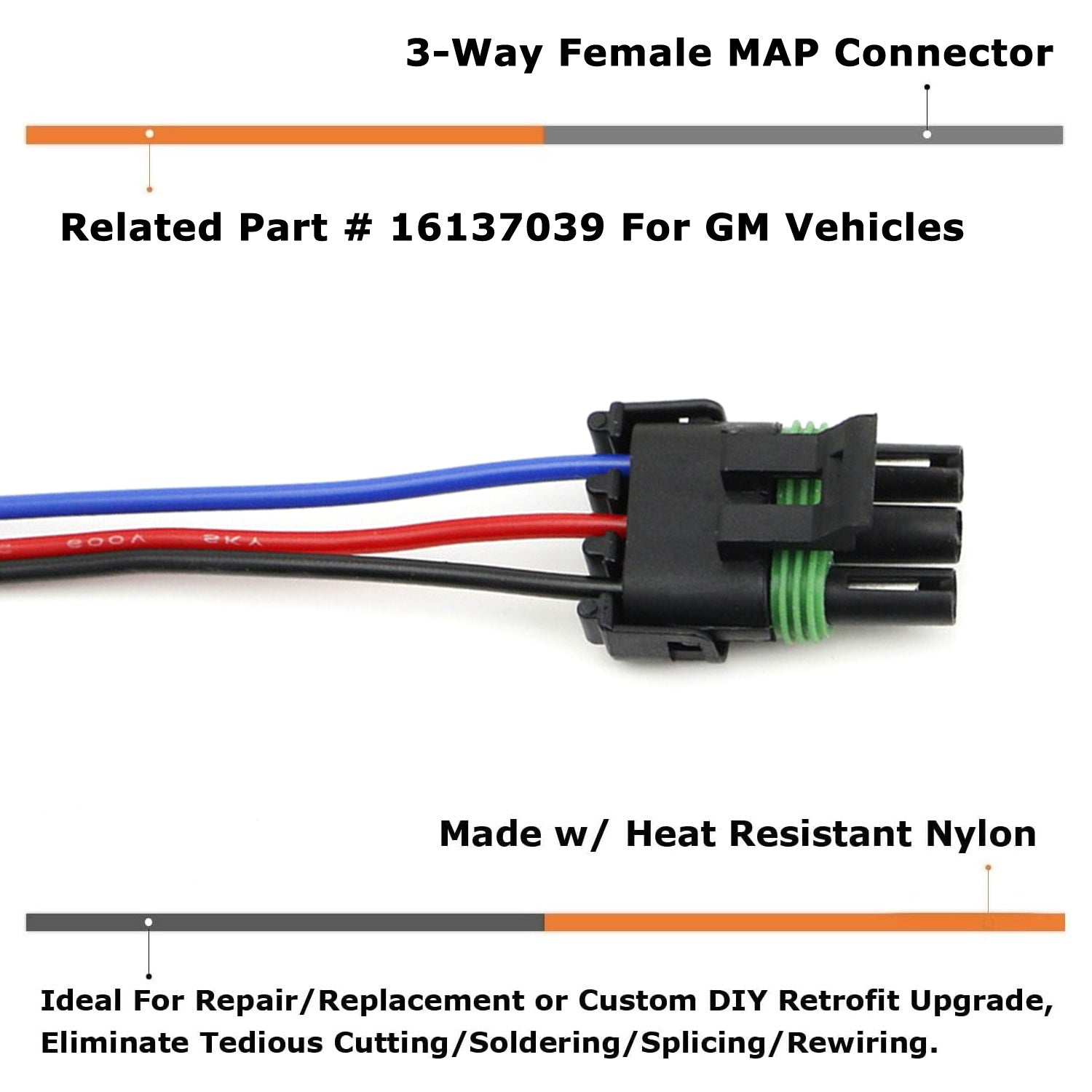 3 Way MAP Pressure Sensor Wire Pigtail Connector Harness for GMC Chevy Pontiac - Replacement Engine Sensor Wiring Kit for Improved Vehicle Performance & Fuel Efficiency
