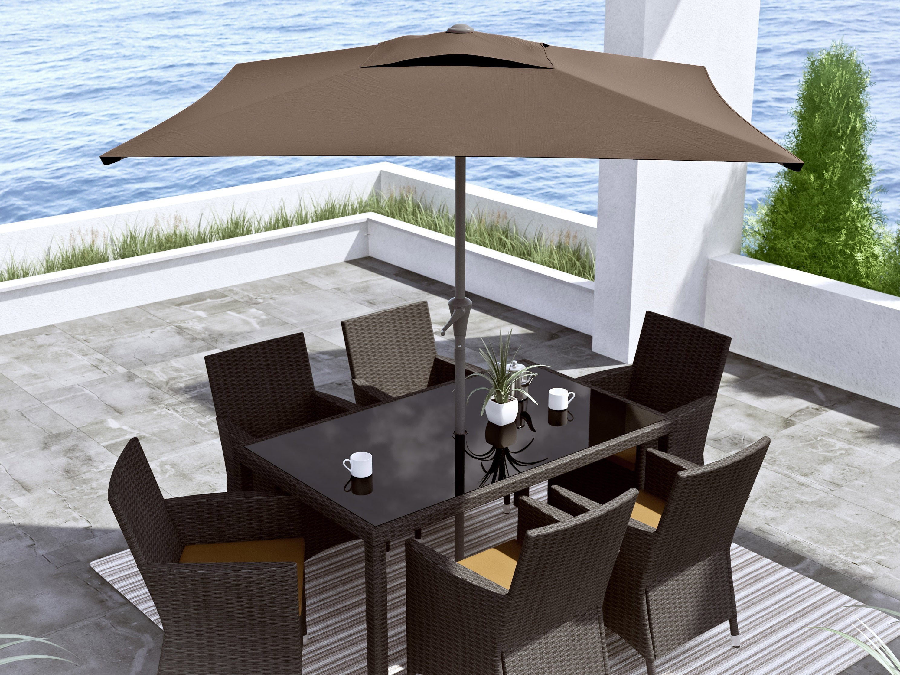 9ft Square Brown Patio Umbrella - Outdoor Sun Shade for Deck, Poolside, and Garden - Durable & Water-Resistant Canopy for Backyard, Restaurant, or Beach Use