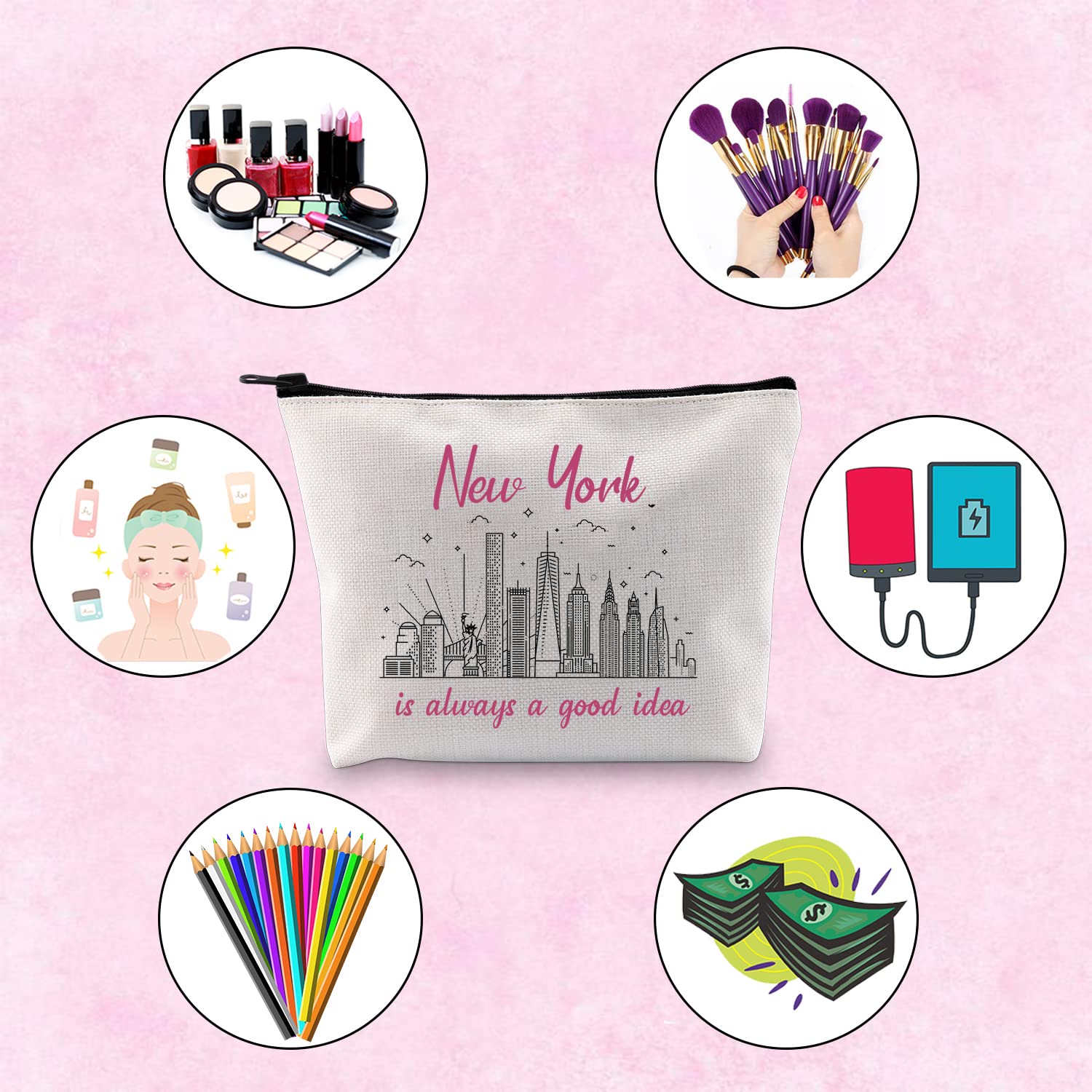 TSOTMO New York Bachelorette Party Favor - 'New York Is Always A Good Idea' Makeup Bag & Travel Pouch | Perfect for Vacation, Bridal Shower Gifts & Cosmetic Storage