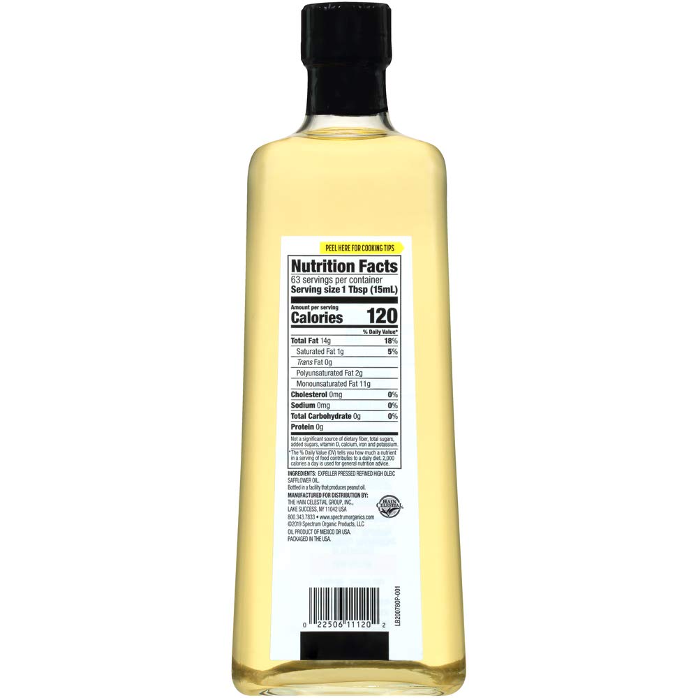 Spectrum Culinary High Oleic Safflower Oil - Refined Cooking Oil, 32 Oz (Pack of 12) - Perfect for Frying, Baking & Heart-Healthy Recipes