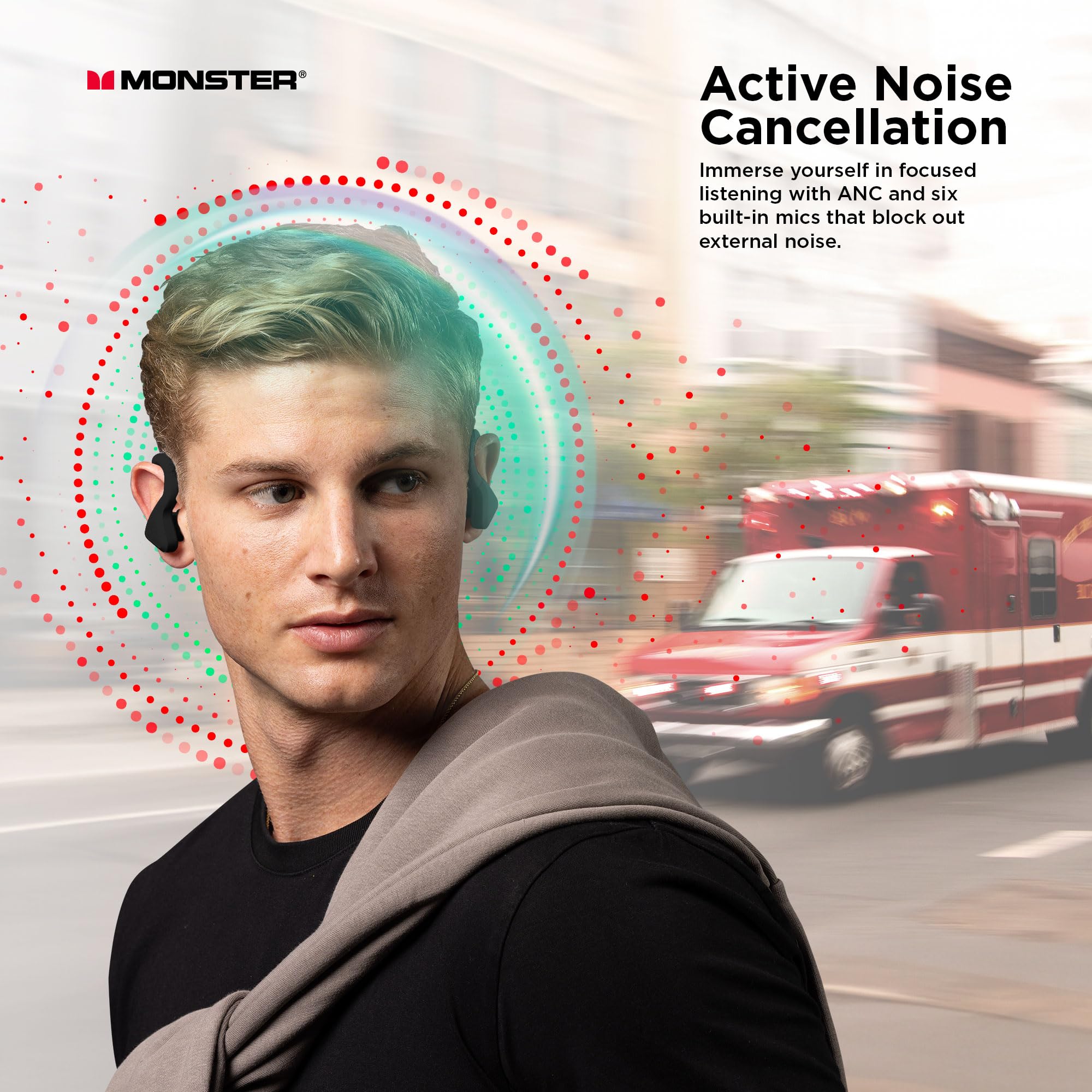 Monster DNA Fit 2.0 Wireless Bluetooth Earbuds with ANC, IPX5 Waterproof & Wireless Charging Case - Noise Cancelling Earphones with Built-in Mic for Gym, Running & Travel