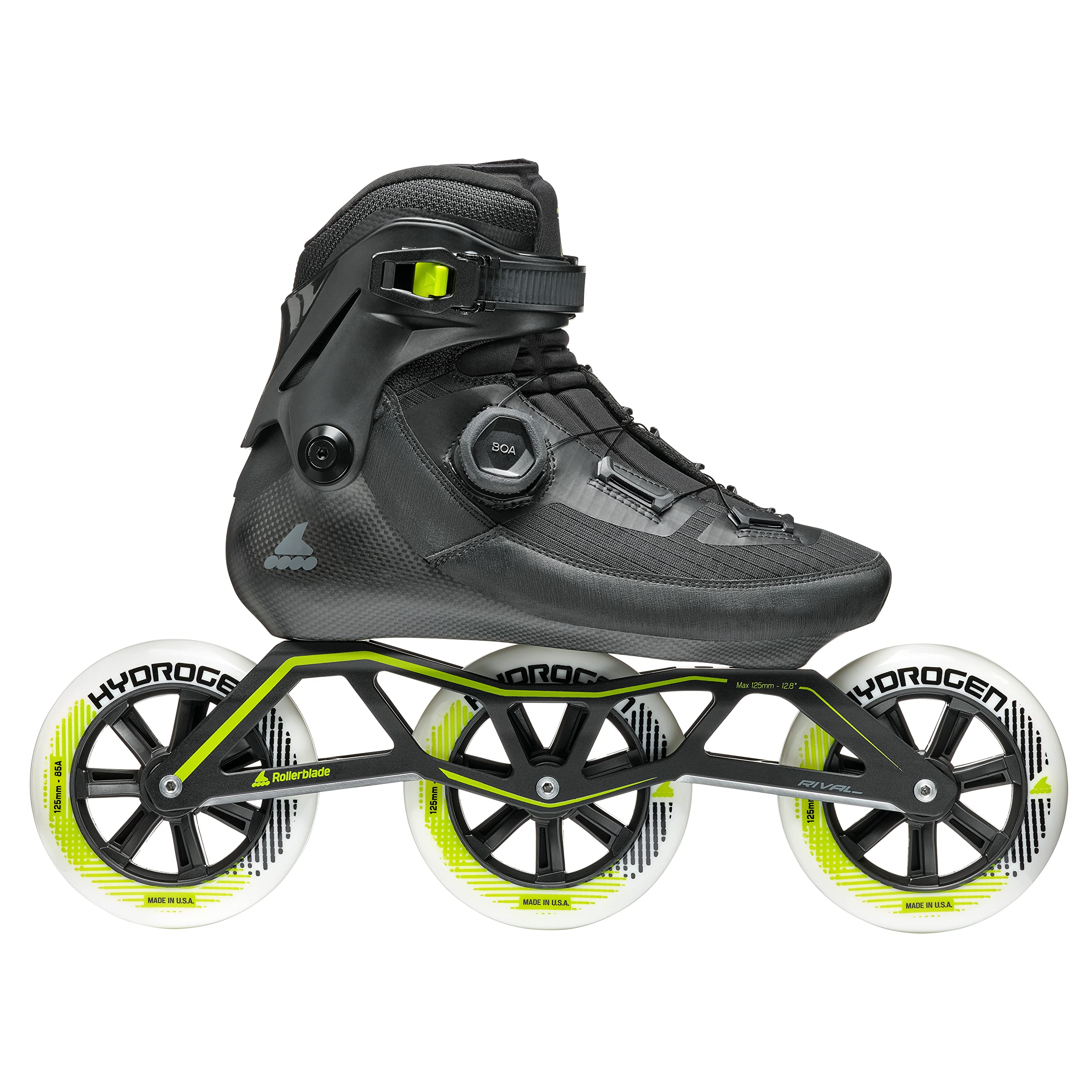 Rollerblade Revv BOA 125 Unisex Adult Inline Skates - Black High-Speed Performance Skates for Fitness, Racing & Outdoor Sports