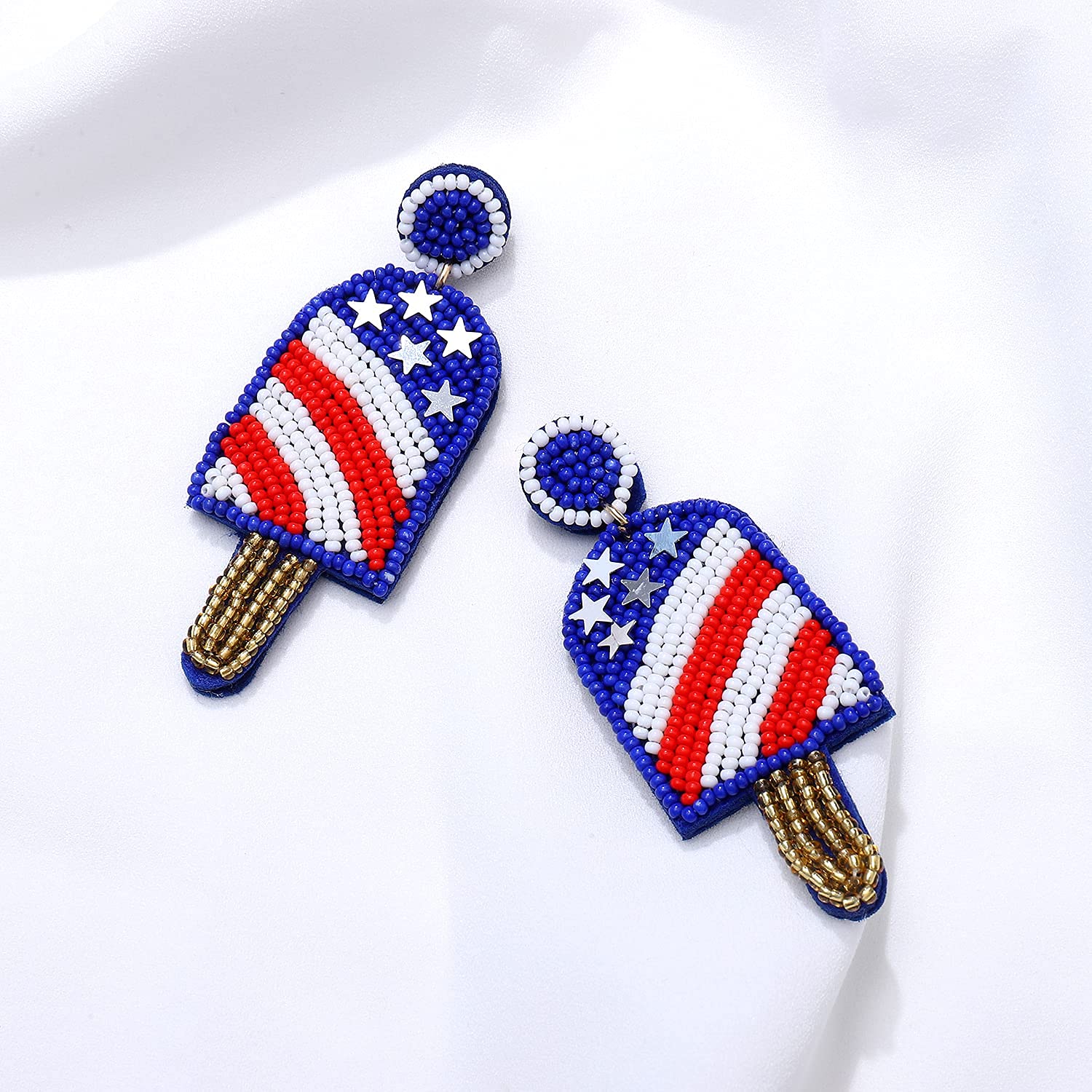 American Flag Beaded Drop Earrings for Women - Handmade Bohemian Patriotic Dangle Earrings, 4th of July Independence Day Party Jewelry Gift for Girls | Perfect for Festivals, National Holidays & Casual Wear