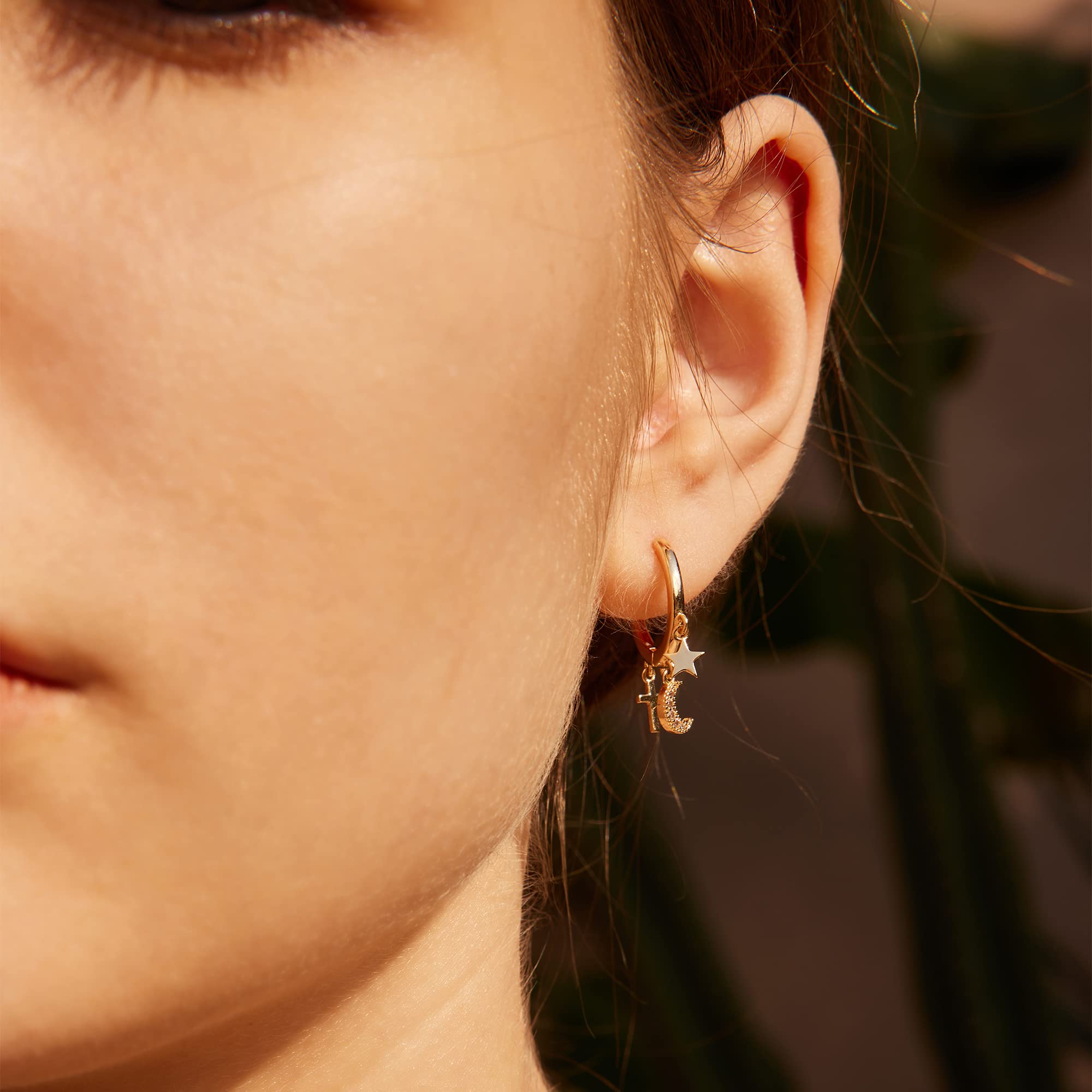 VALLOEY ROVER 14K Gold Plated Hoop Earrings for Women - Hypoallergenic Dainty Dangle Earrings with Charm | Perfect for Everyday Wear, Parties & Gift Giving
