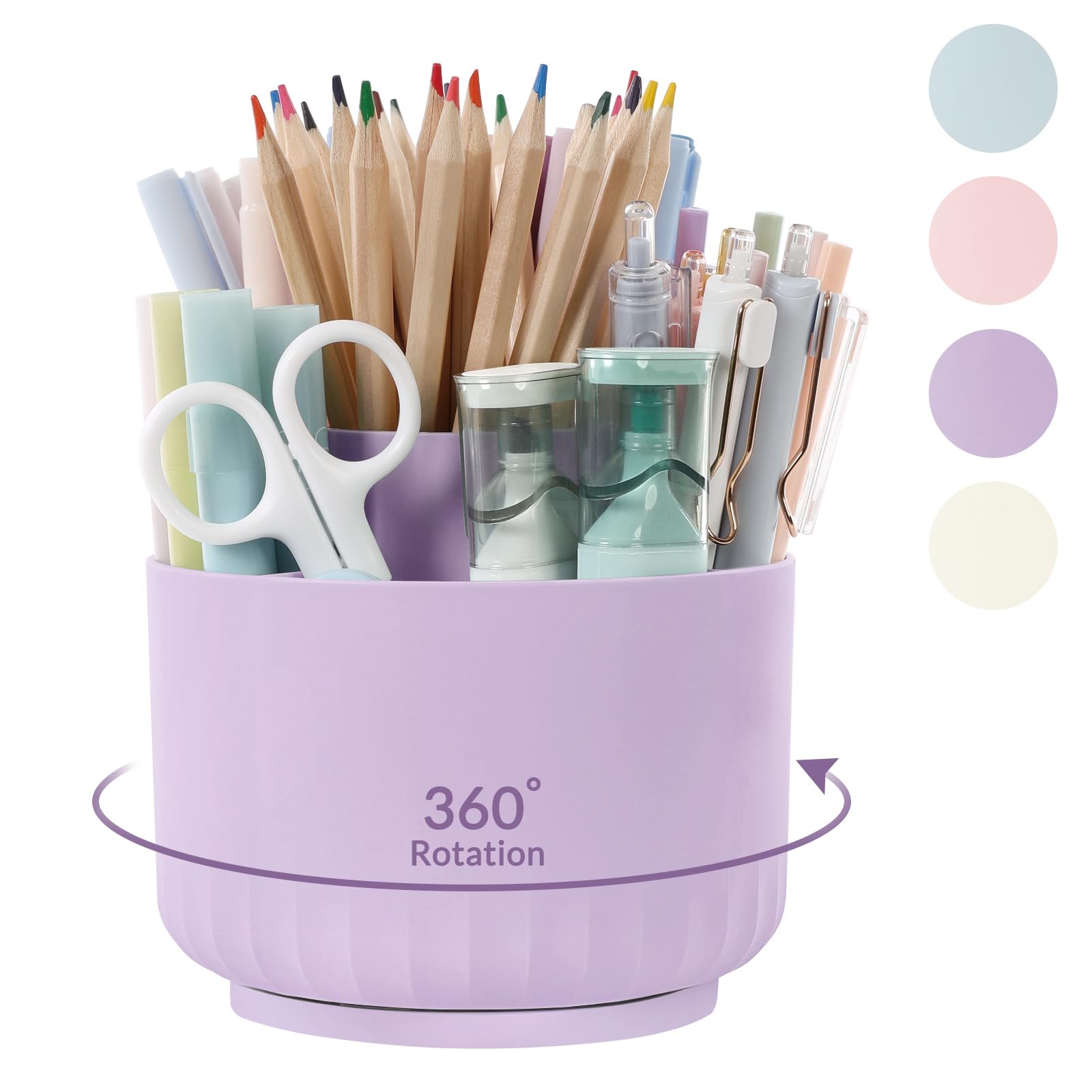 SKYDUE 360 Degree Rotating Desk Organizer - 5-Slot Dual-Purpose Pencil & Pen Holder for Office, School, or Home Use - Perfect for Organizing Stationery, Makeup Brushes, and Utensils (Purple)