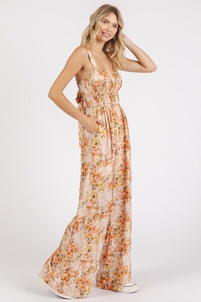 Mittoshop Floral Print Gathered Bust Sleeveless Jumpsuit for Women - Summer Beach Party, Vacation Outfit, Casual Wear