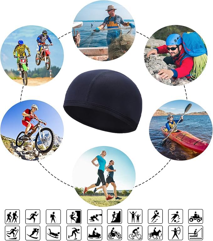 QKURT Cycling Skull Cap, 2 Pack Breathable Summer Helmet Liner Running Hat for Men & Women - Ideal for Biking, Running, and Outdoor Sports Activities