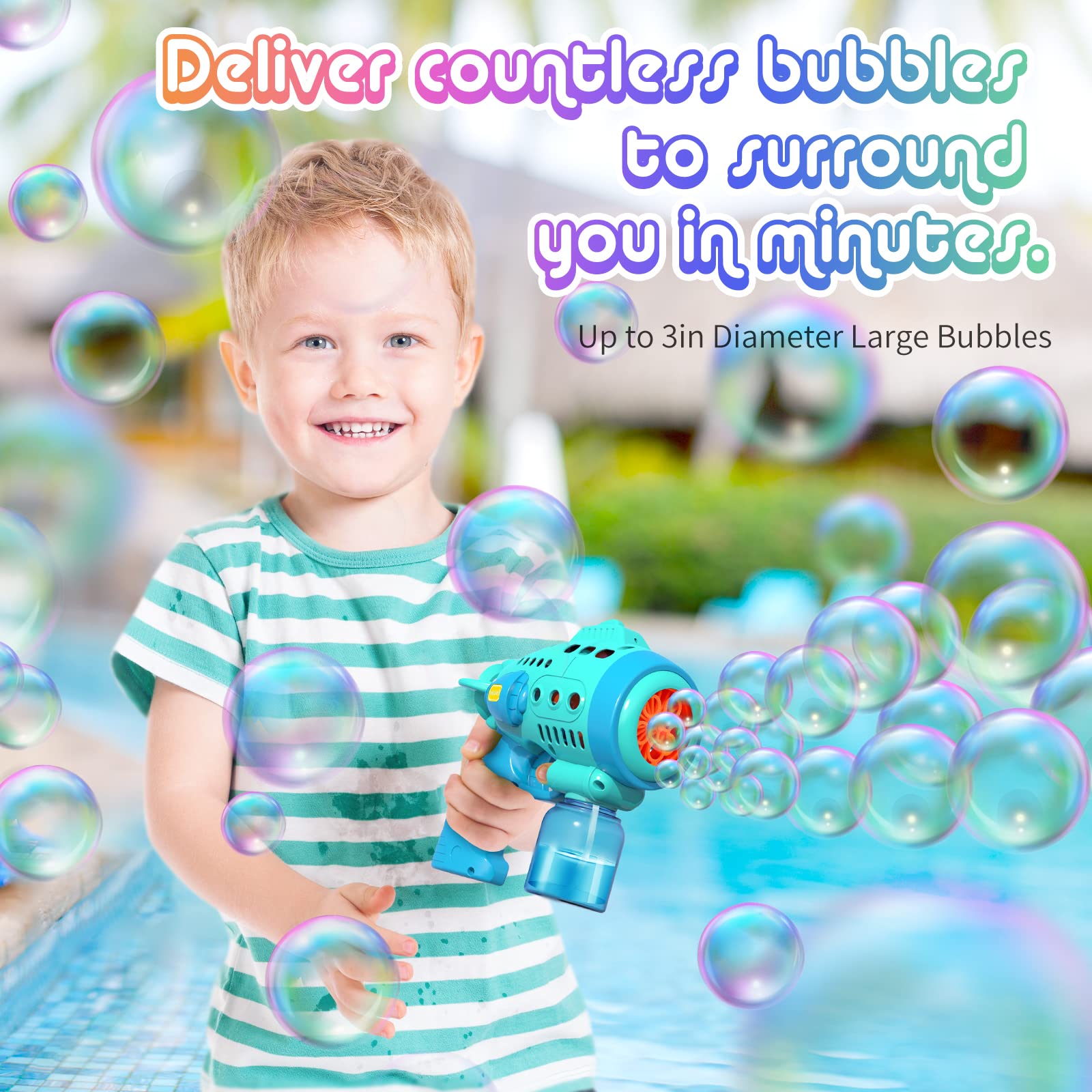360° Leak-Proof Bubble Gun with Bubble Solution - Automatic Bubble Blower Machine for Kids & Toddlers, Ergonomic Grip, Perfect for Birthday Parties, Easter Gifts, Outdoor Play & Backyard Fun