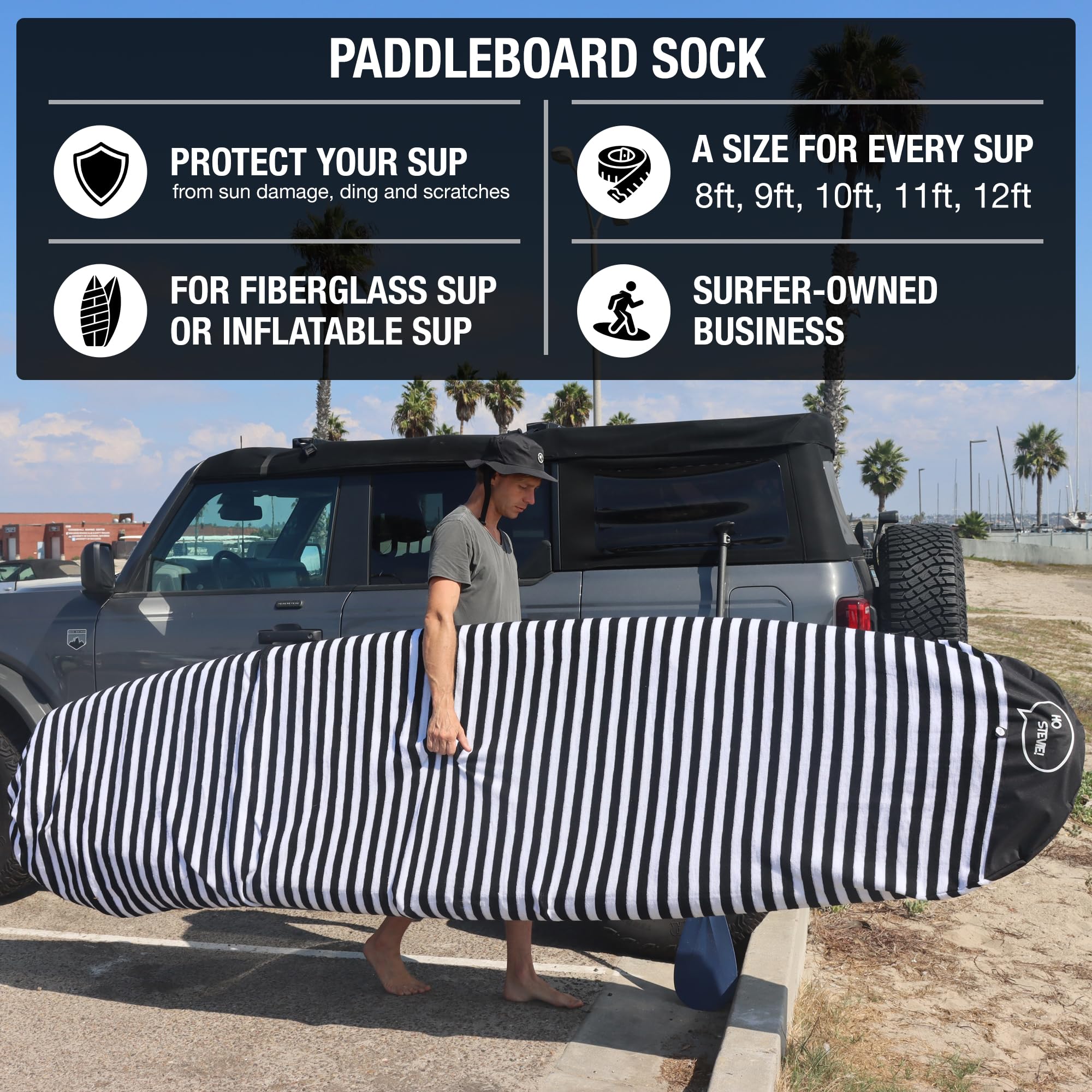 Ho Stevie! SUP Sock Cover - UV Protective Stretchy Storage Bag for Stand Up Paddle Boards | Prevent Sun Damage & Scratches | Perfect for Travel, Beach & Outdoor Storage
