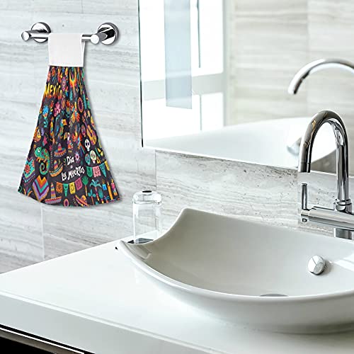 Day of the Dead Mexican Kitchen Towels - 2 Pack Super Absorbent Dishcloths with Hanging Loop for Oven, Tea Bar, Bathroom & Tabletop | Dia De Los Muertos Holiday Decor & Hand Towel