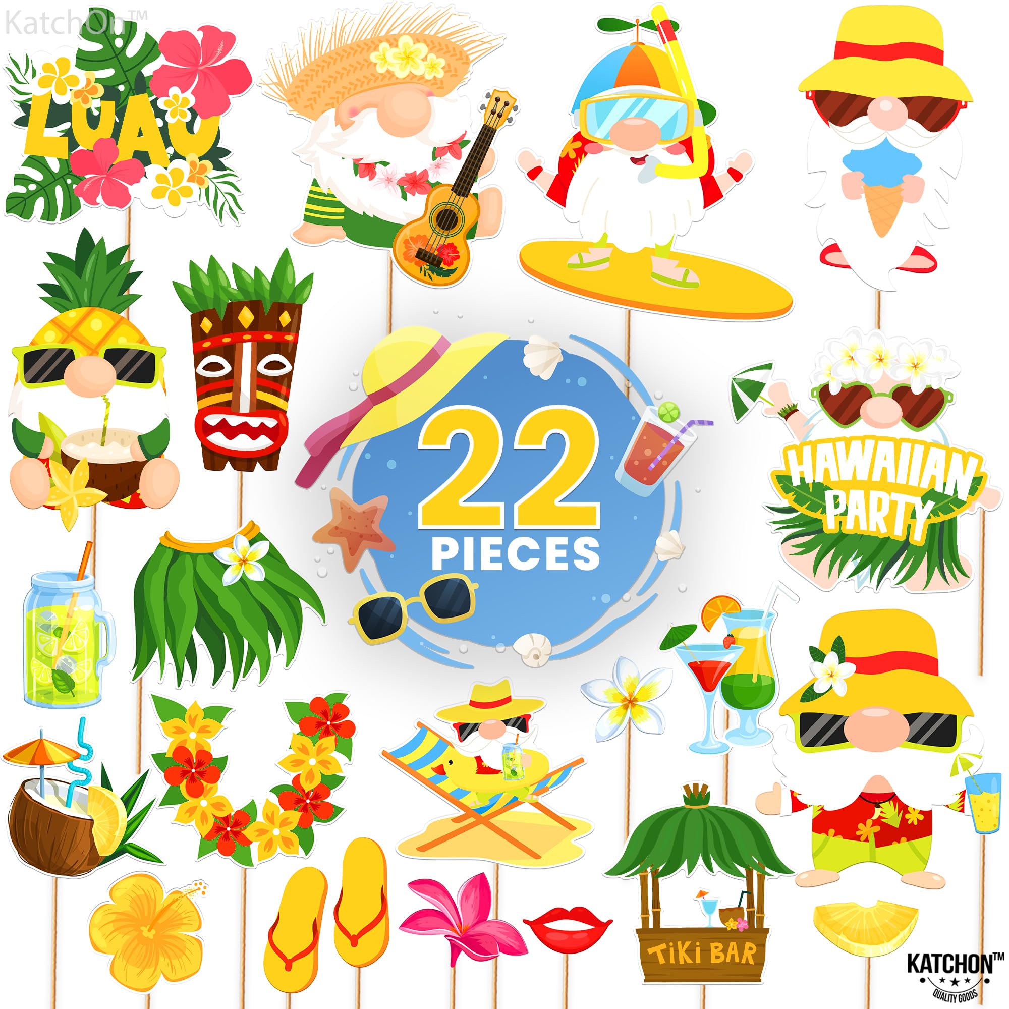 KatchOn Hawaiian Luau Photo Booth Props - 22-Piece Set for Tropical Party Decorations | Hawaiian Themed Party Supplies | Fun Photo Props for Luau, Beach & Summer Parties | Perfect for Birthday, Wedding & Vacation Themes